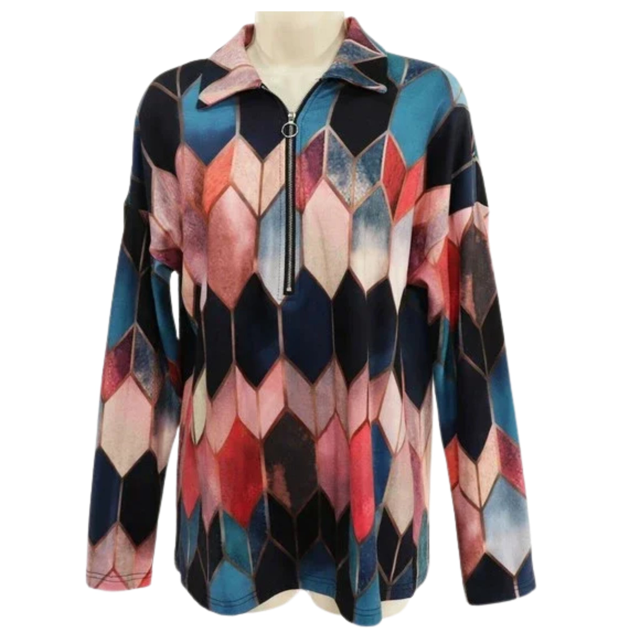 Women’s Geometric Quarter-Zip Blouse