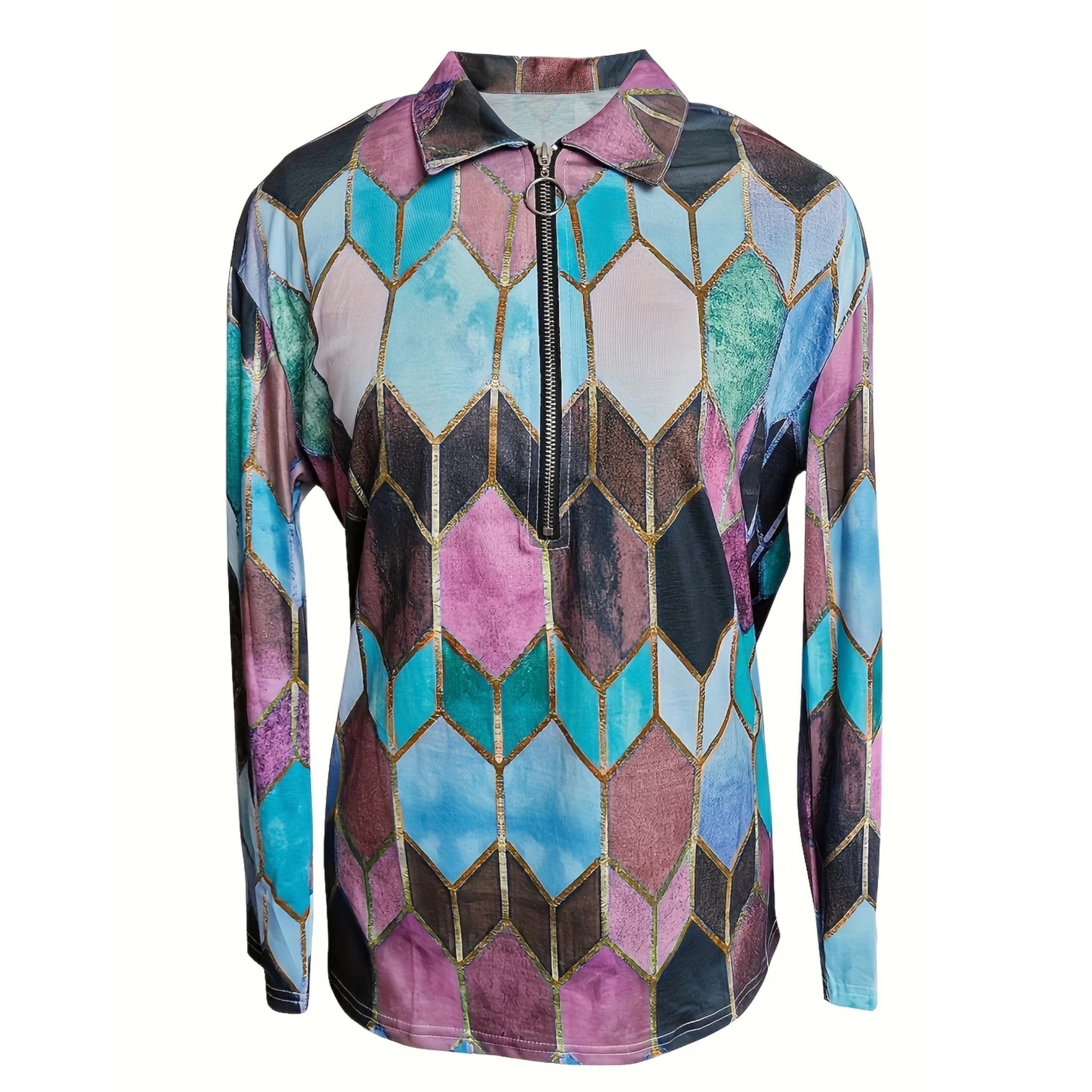 Women’s Geometric Quarter-Zip Blouse