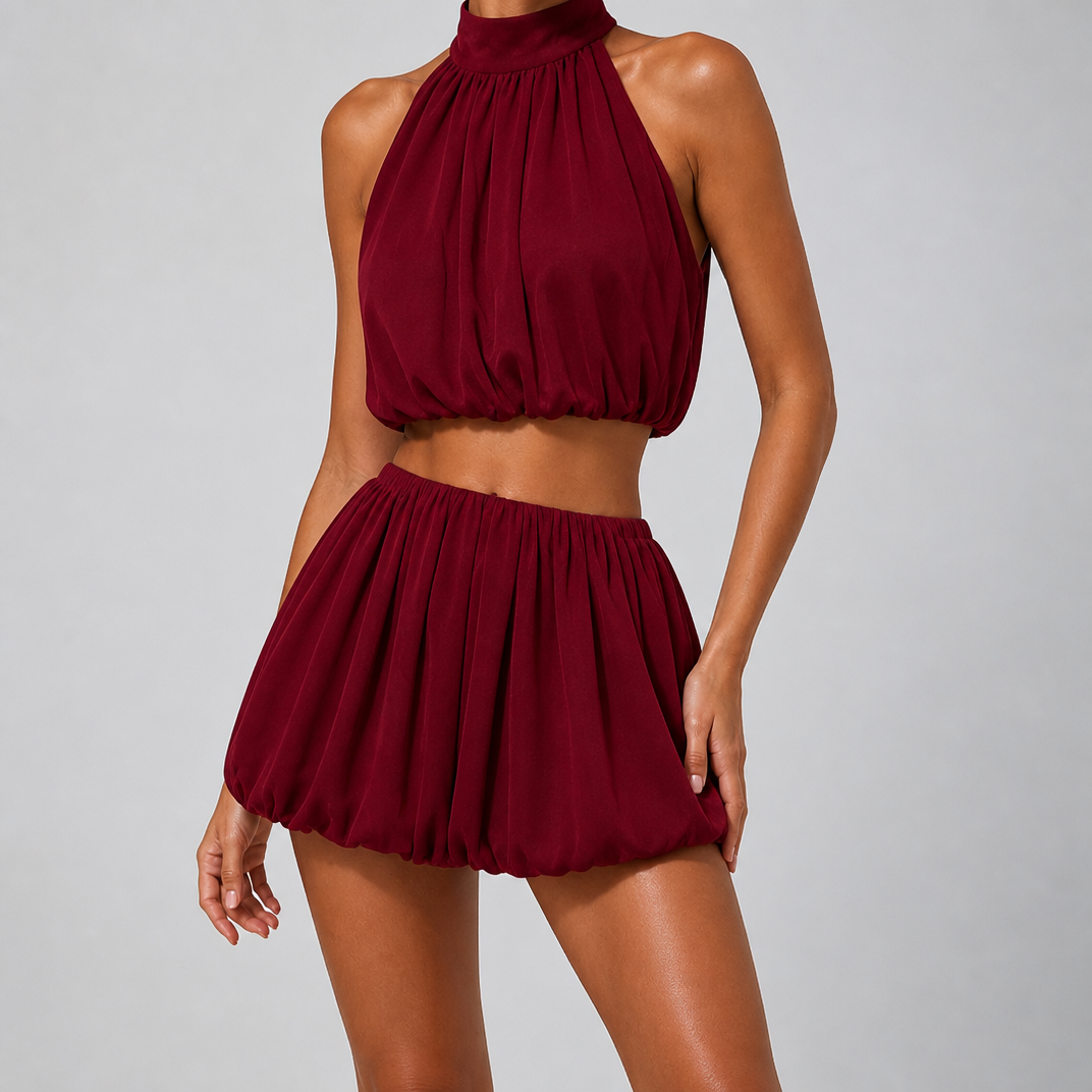 Women's Halterneck Bubble Co-ord Set – Summer Short Sets