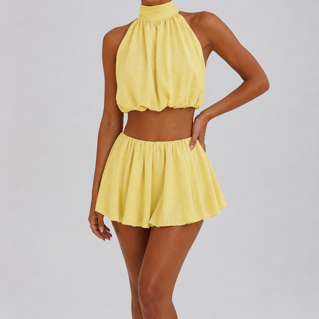 Women's Halterneck Bubble Co-ord Set – Summer Short Sets