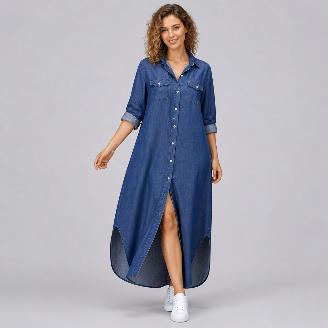 Women’s Long-Sleeve Denim Maxi Dress
