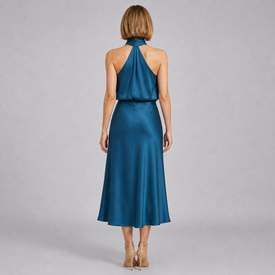 Women’s High-Neck Satin-Finish Prom Dress