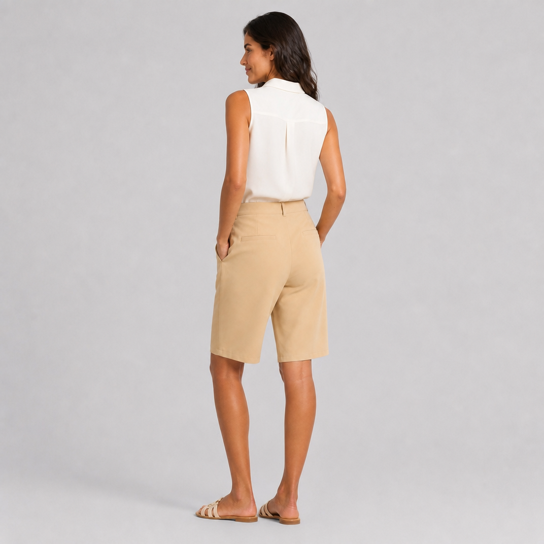 Women's High-Waisted Beige Bermuda Shorts – Tailored Shorts Women
