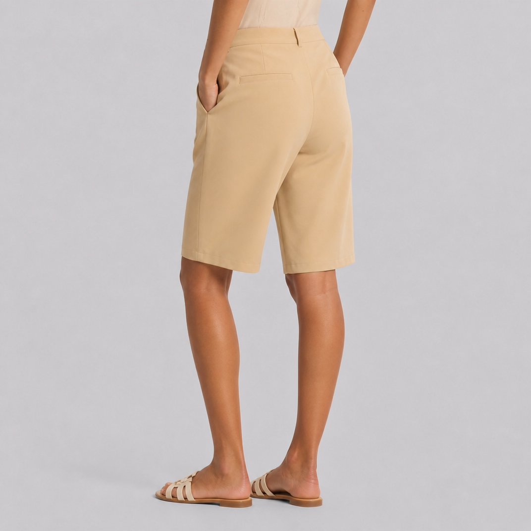 Women's High-Waisted Beige Bermuda Shorts – Tailored Shorts Women