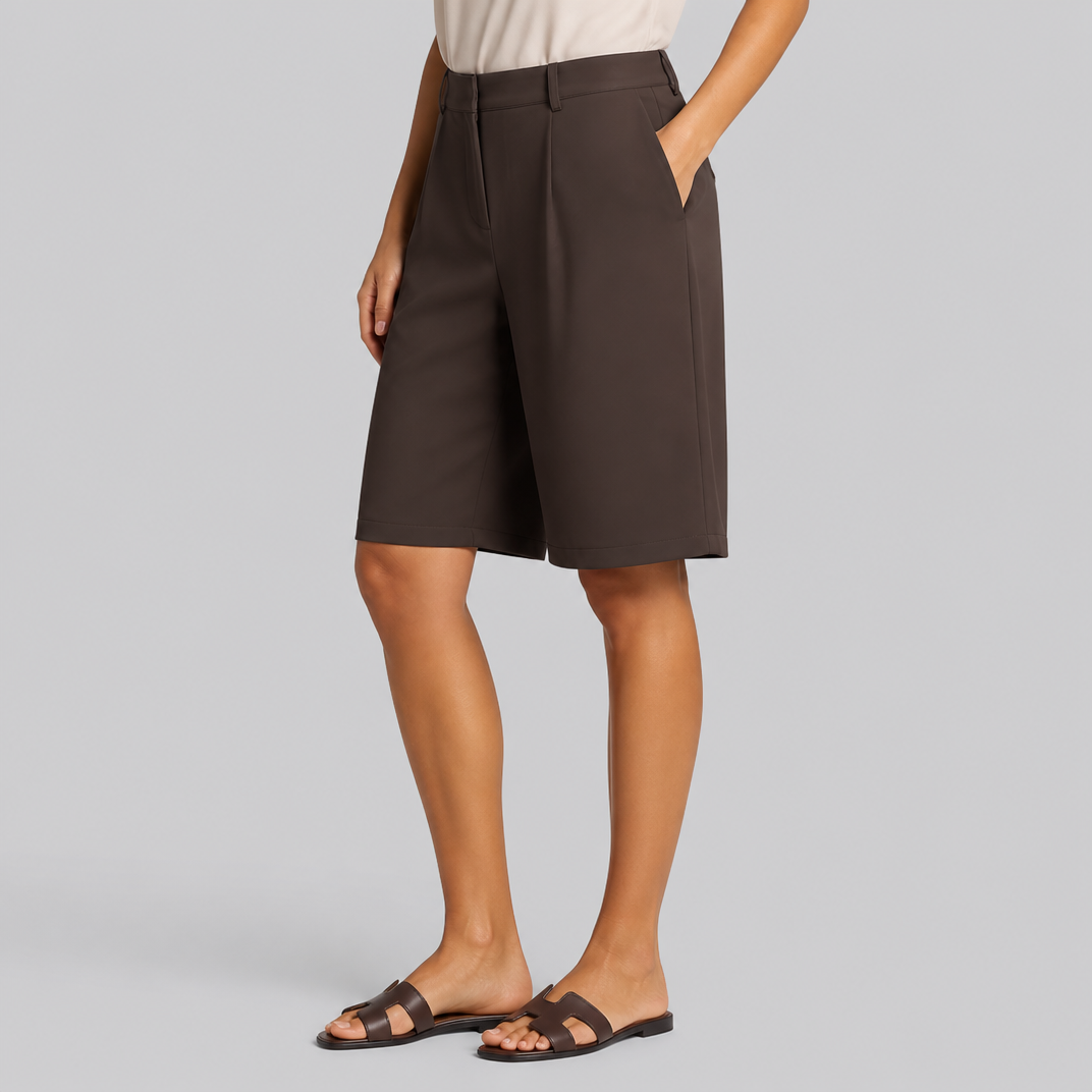 Women's High-Waisted Beige Bermuda Shorts – Tailored Shorts Women