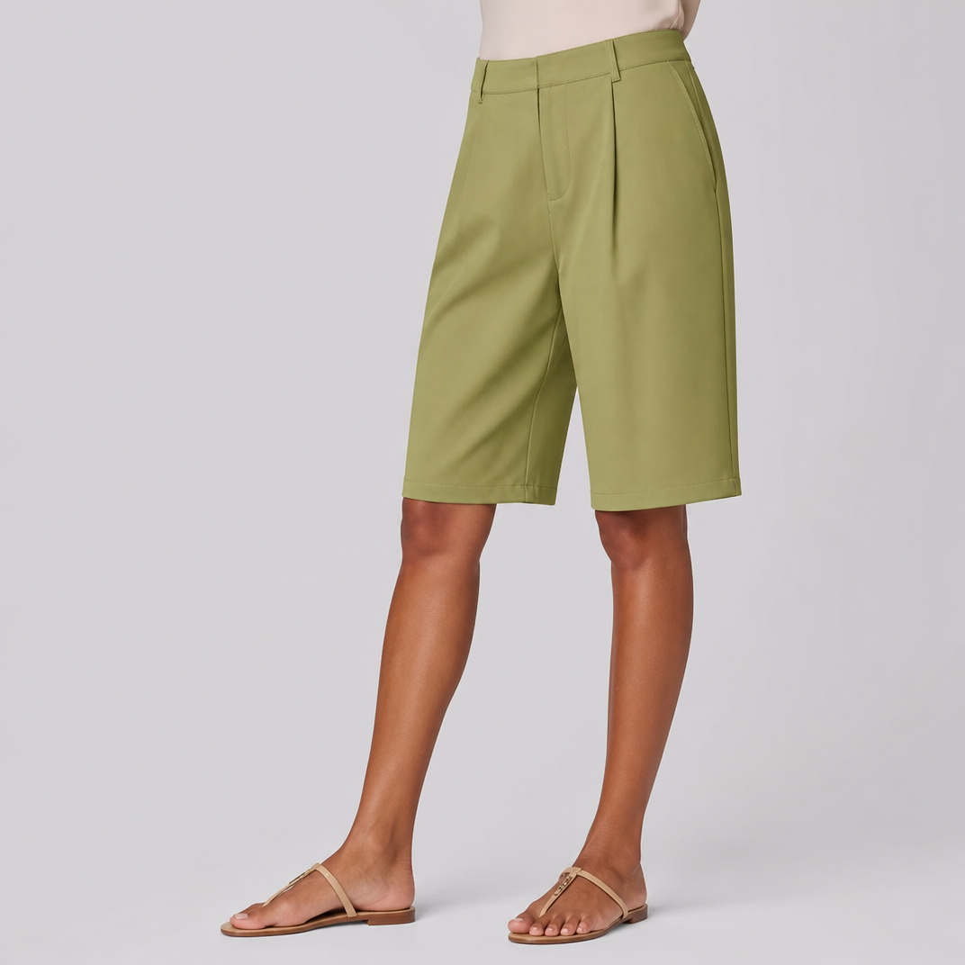 Women's High-Waisted Beige Bermuda Shorts – Tailored Shorts Women