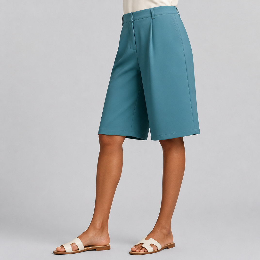Women's High-Waisted Beige Bermuda Shorts – Tailored Shorts Women