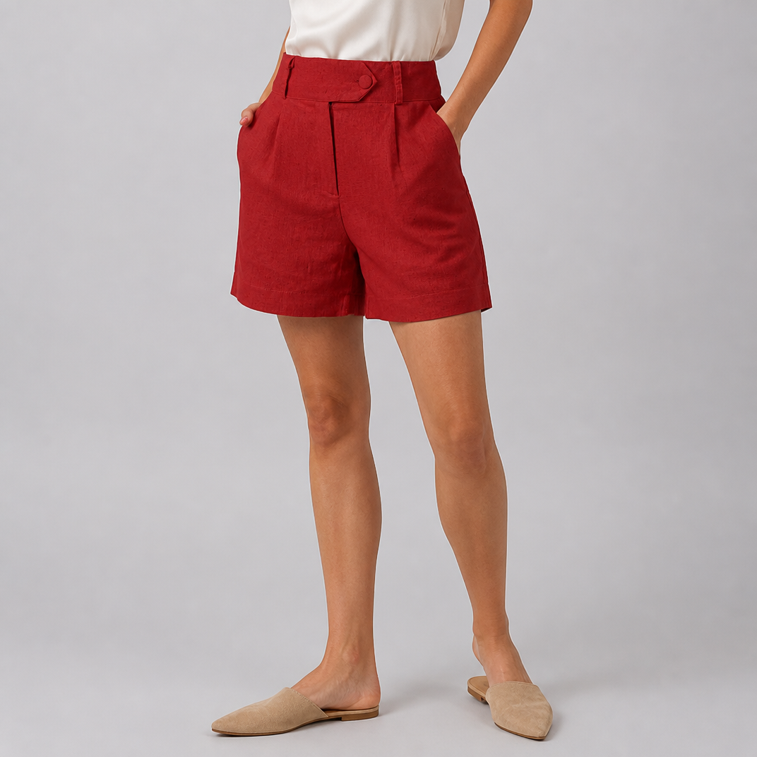Women’s High-Waisted Pleated Linen Shorts