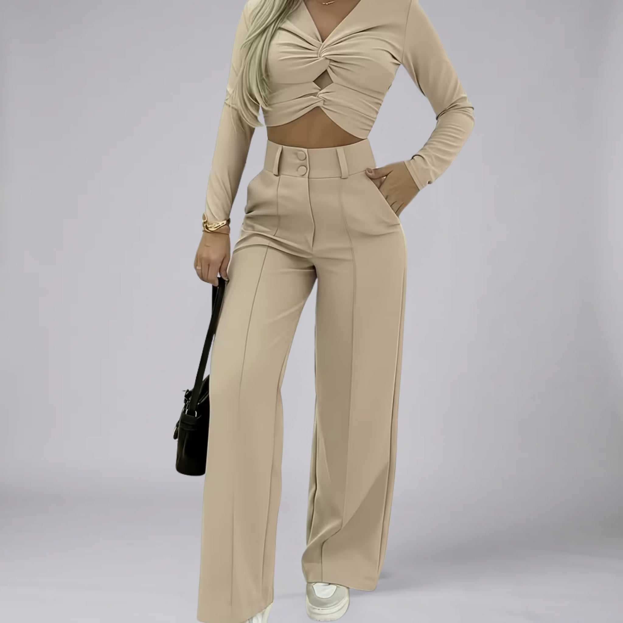 Women’s High-Waisted Wide-Leg Pintuck Trousers