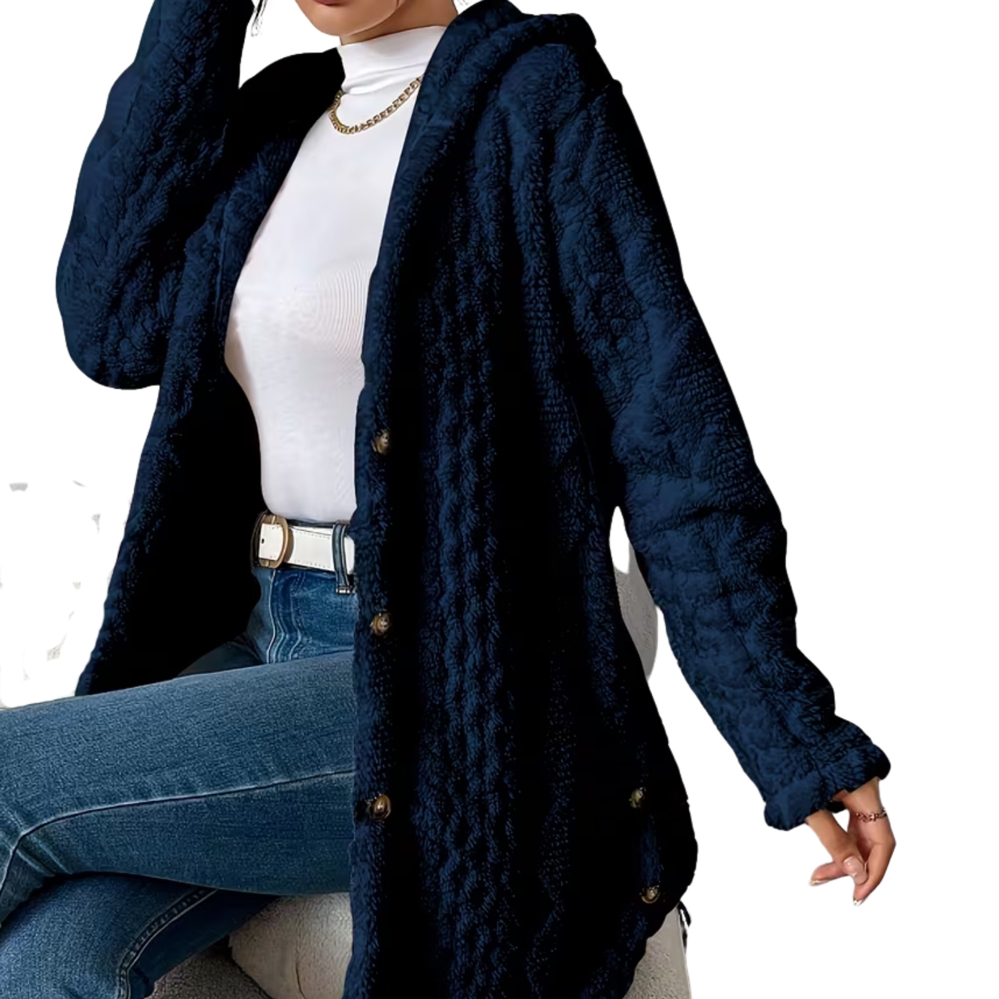 Women’s Hooded Button-Textured Cardigan