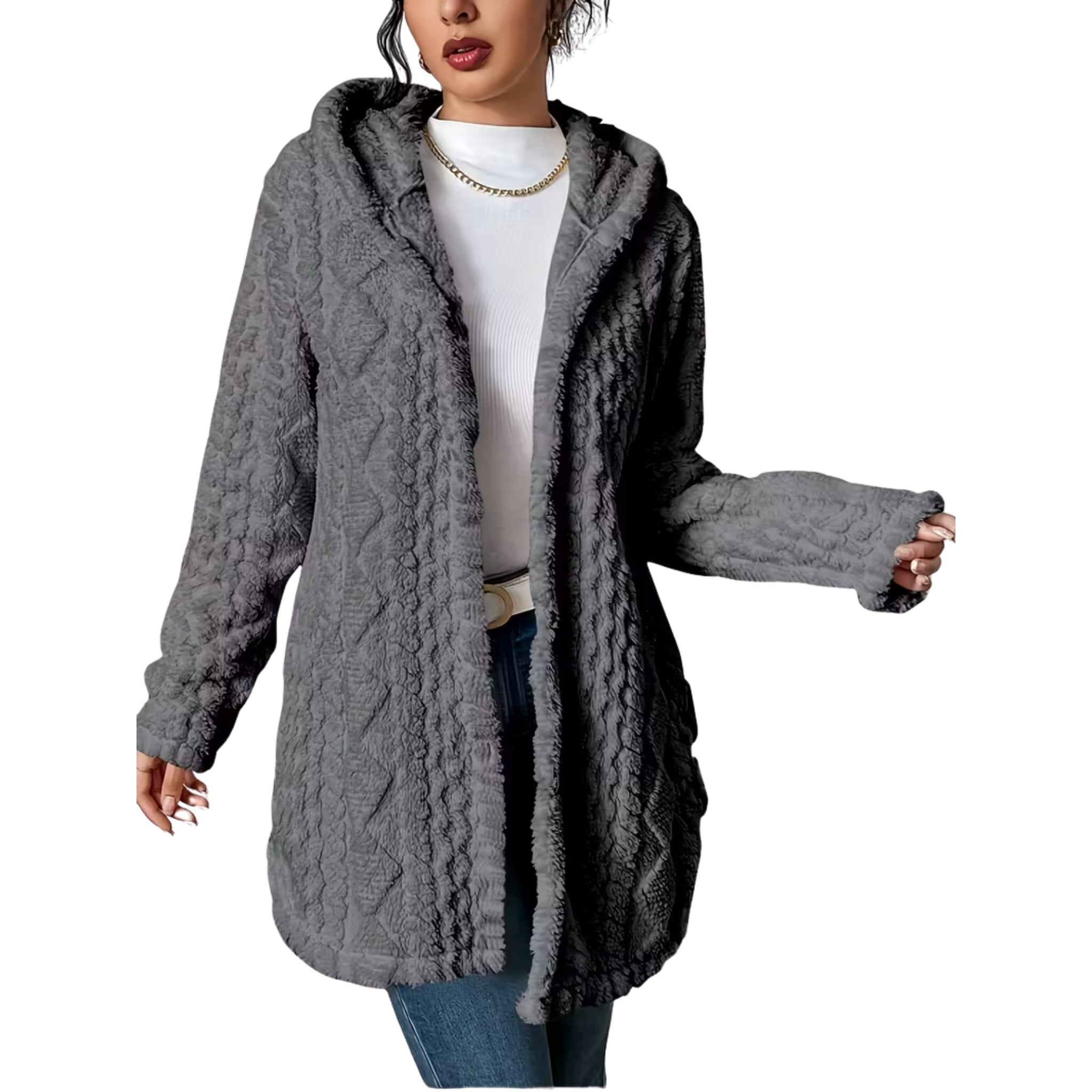 Women’s Hooded Button-Textured Cardigan