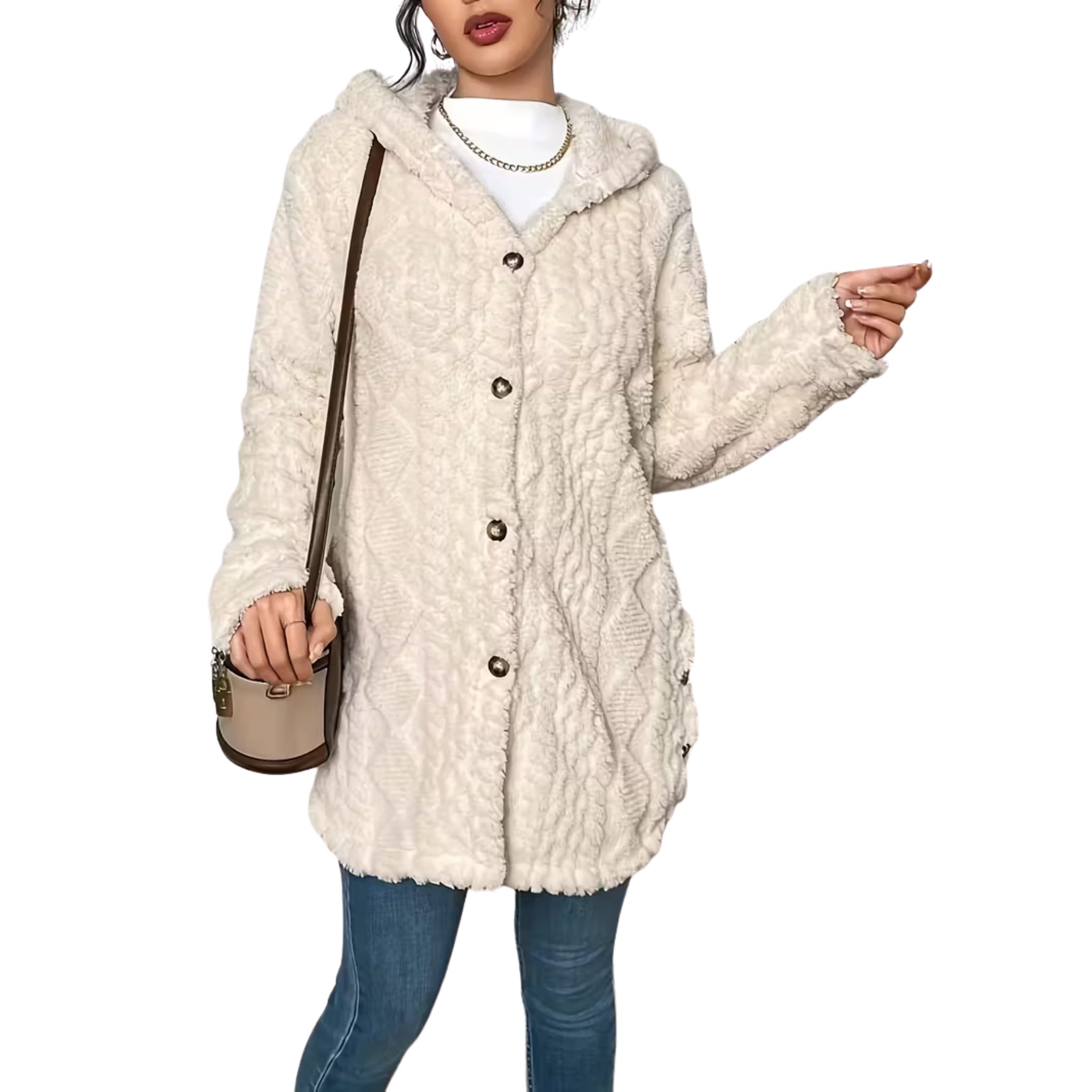 Women’s Hooded Button-Textured Cardigan