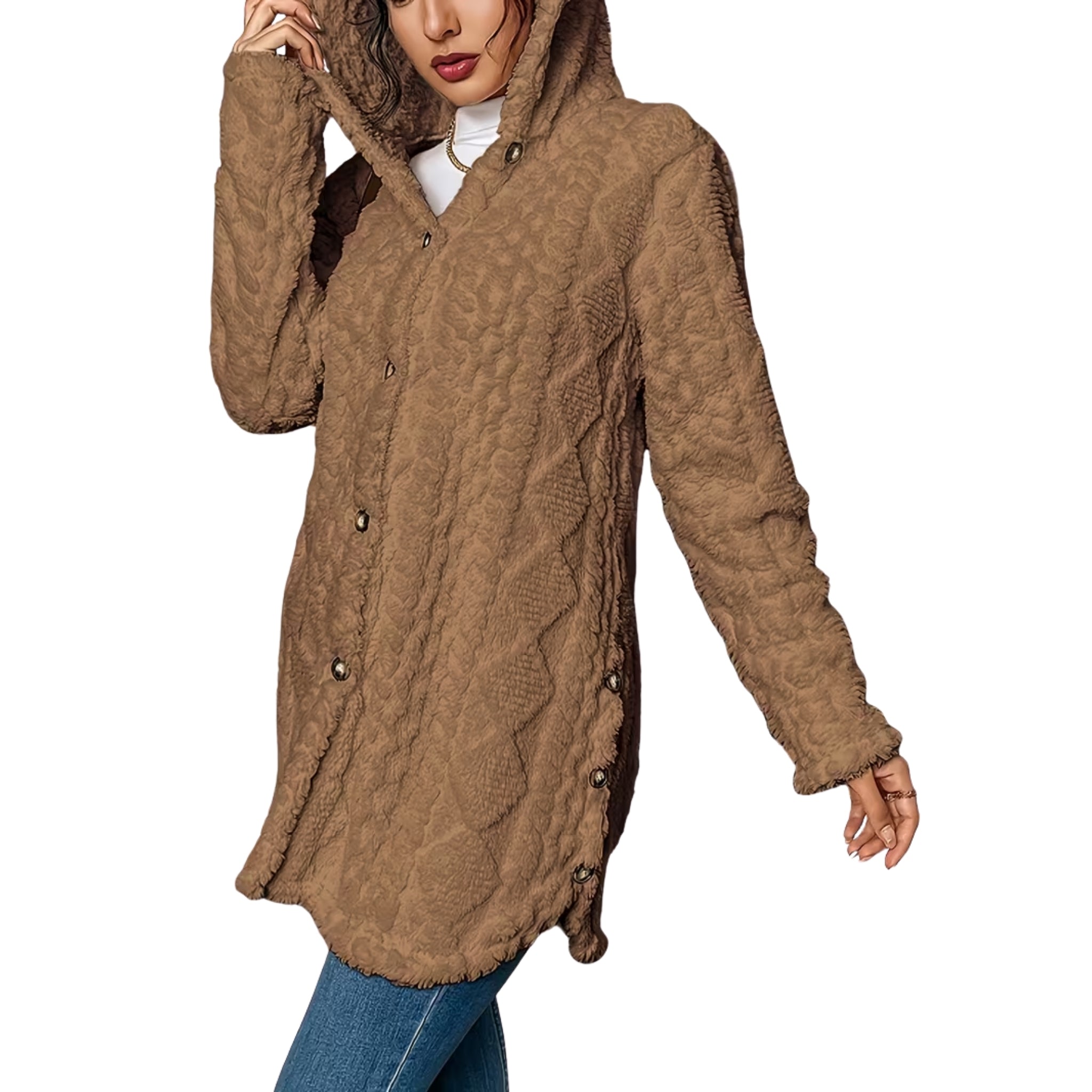 Women’s Hooded Button-Textured Cardigan