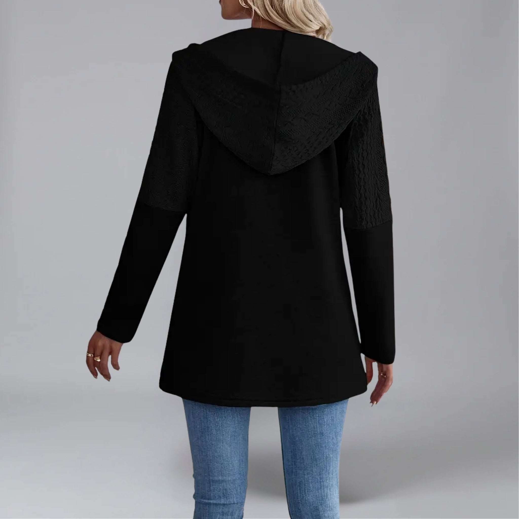 Women’s Hooded Mixed-Texture Zip Cardigan