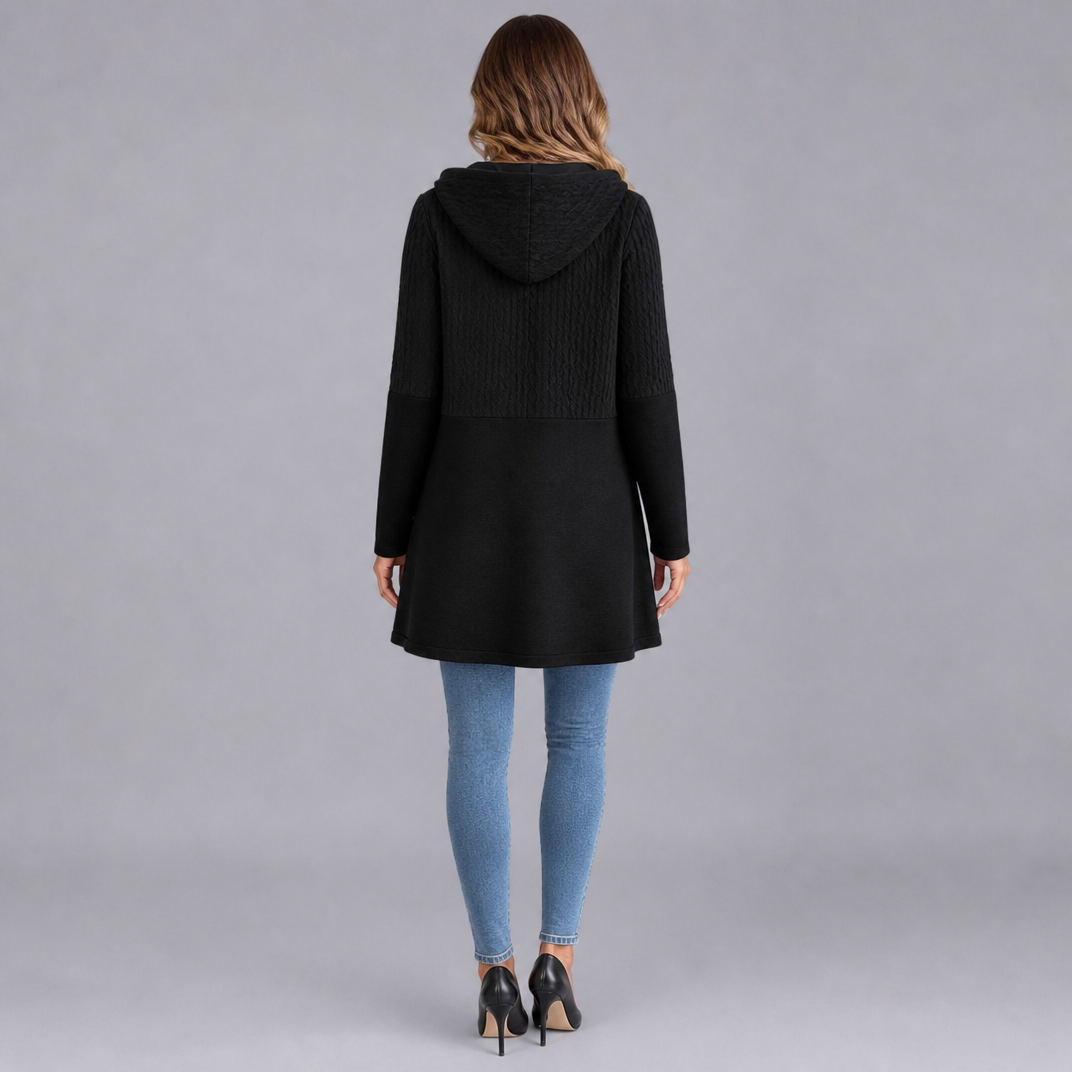 Women’s Hooded Mixed-Texture Zip Cardigan