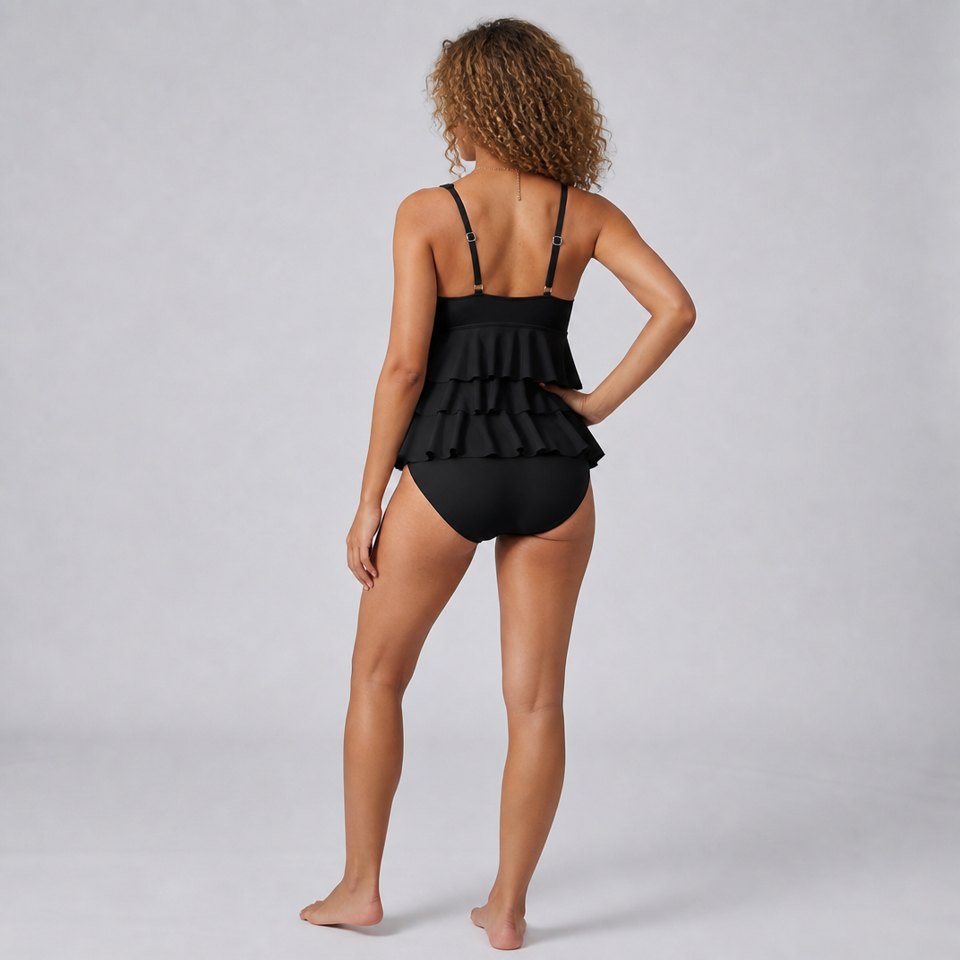 Women’s Layered Ruffle Swimsuit with V-Neck