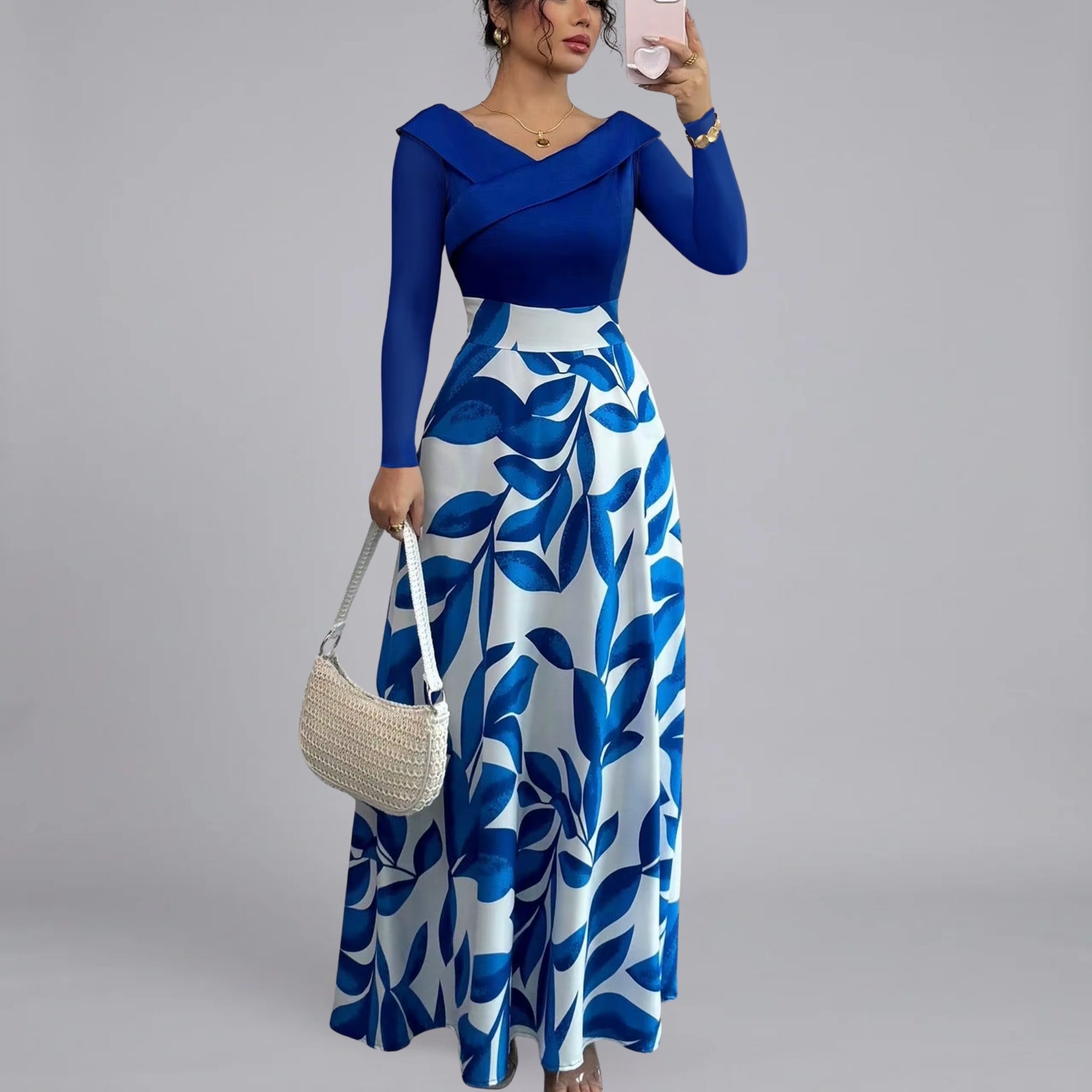Women’s Leaf-Print Wedding Guest Maxi Dress