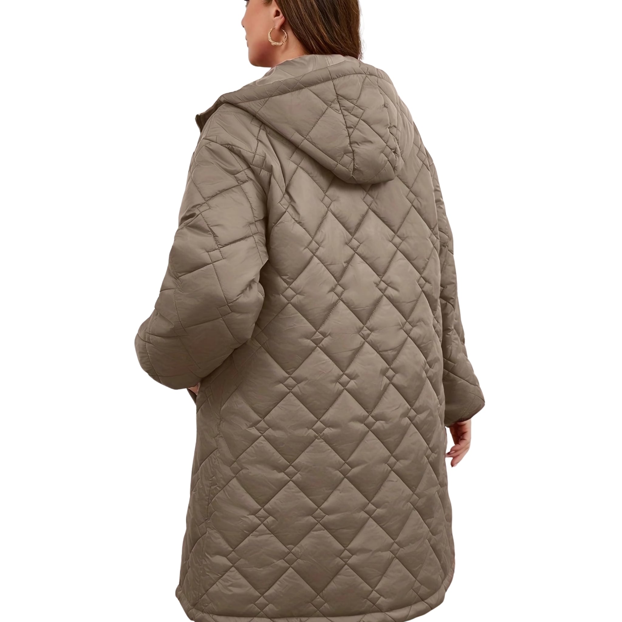 Women’s Long Hooded Diamond Quilted Jacket