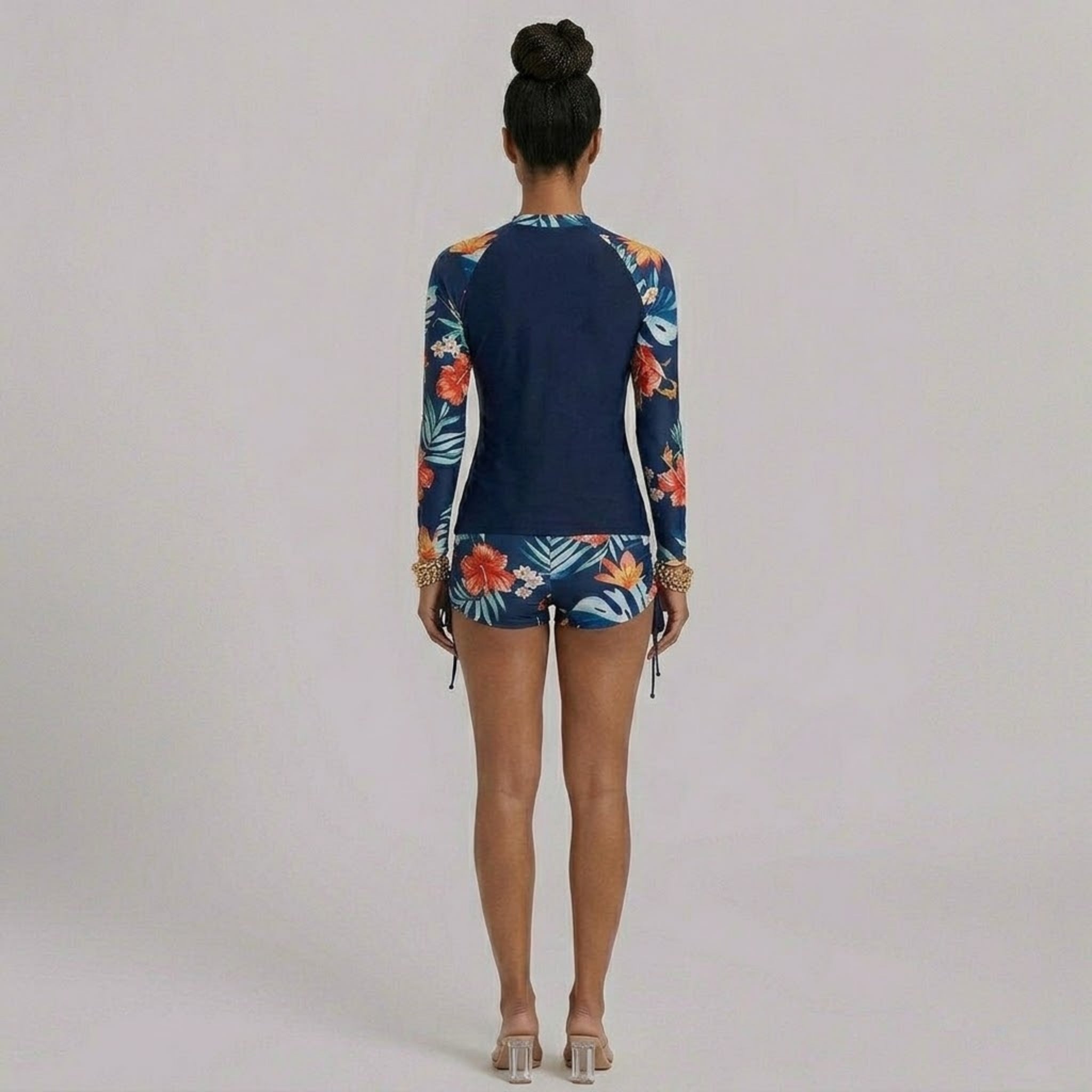 Women’s Long-Sleeve Floral Print Two-Piece Swimsuit
