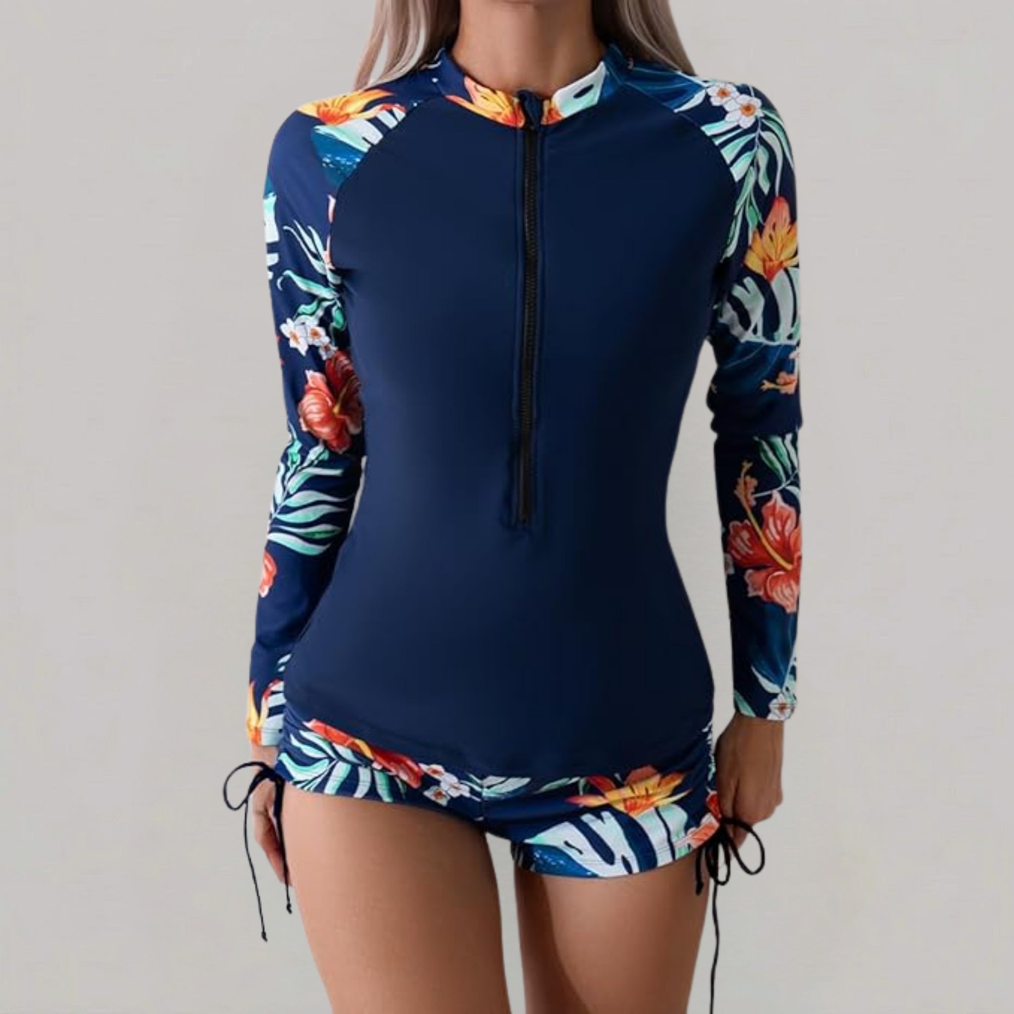 Women’s Long-Sleeve Floral Print Two-Piece Swimsuit