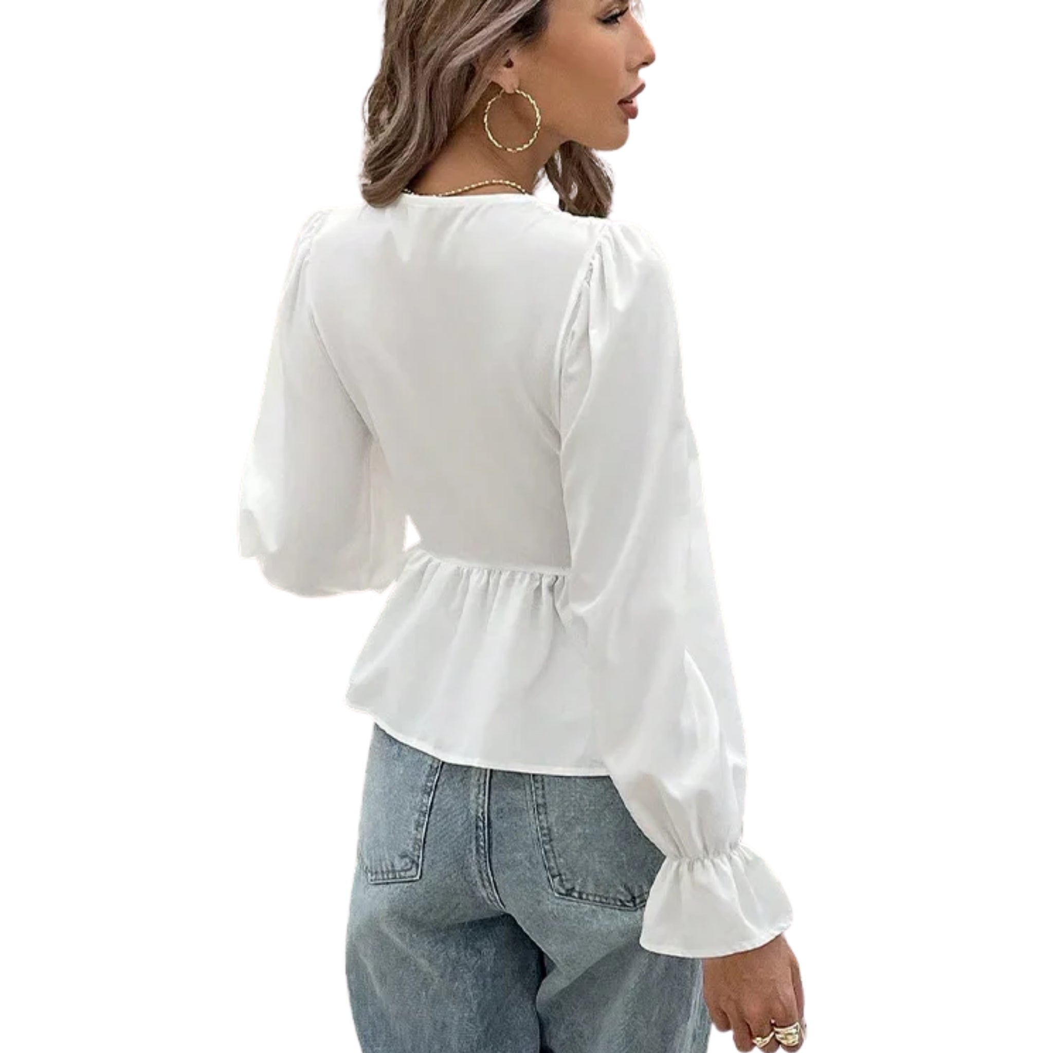 Women’s Long-Sleeve Tie-Front Blouse with Gathered Cuffs
