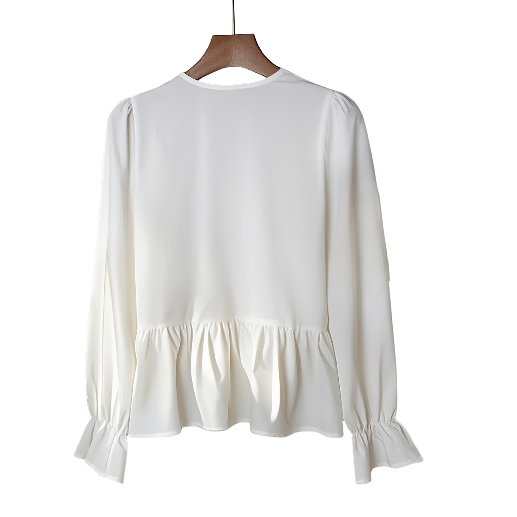 Women’s Long-Sleeve Tie-Front Blouse with Gathered Cuffs