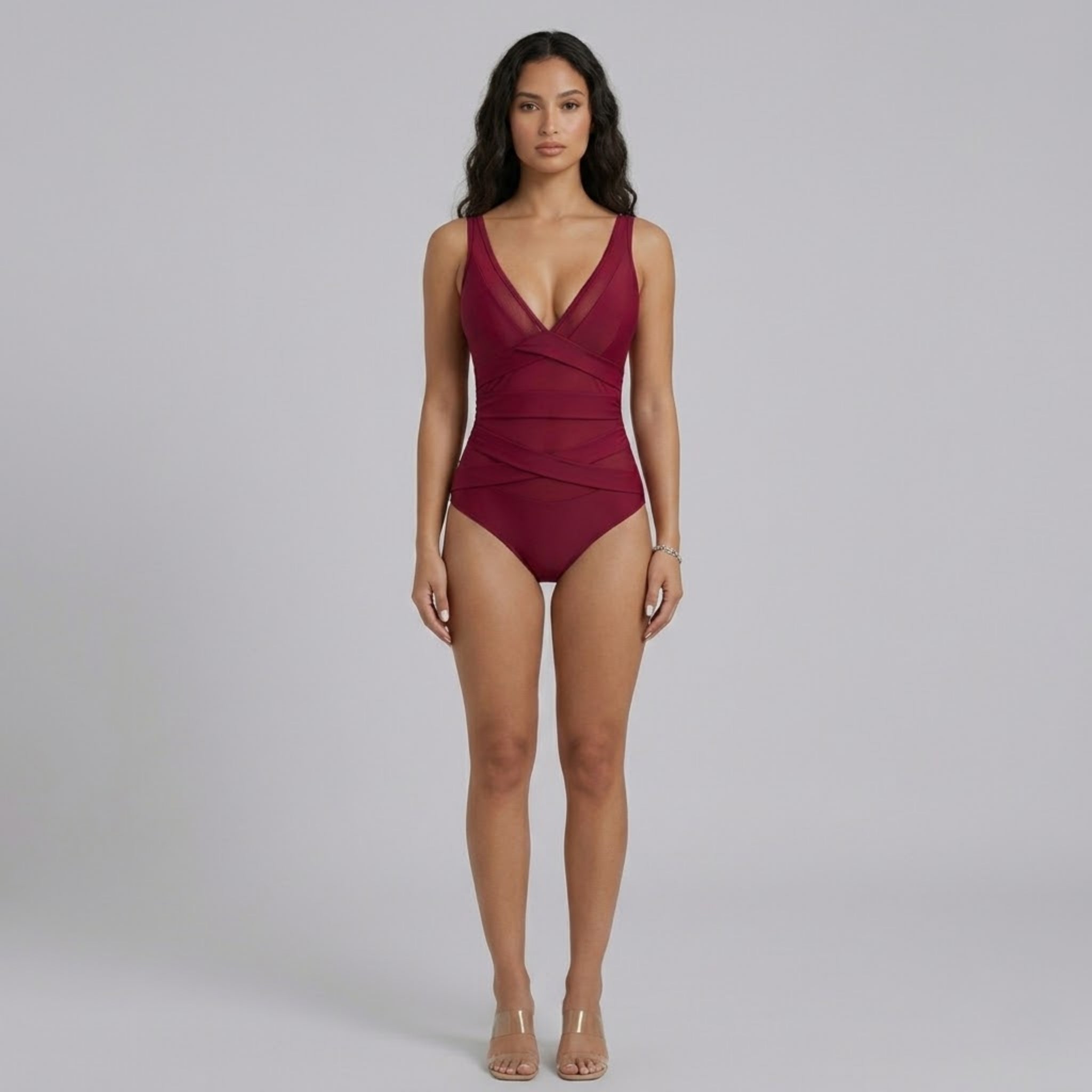 Women’s Mesh Panelled V-Neck One-Piece Swimsuit