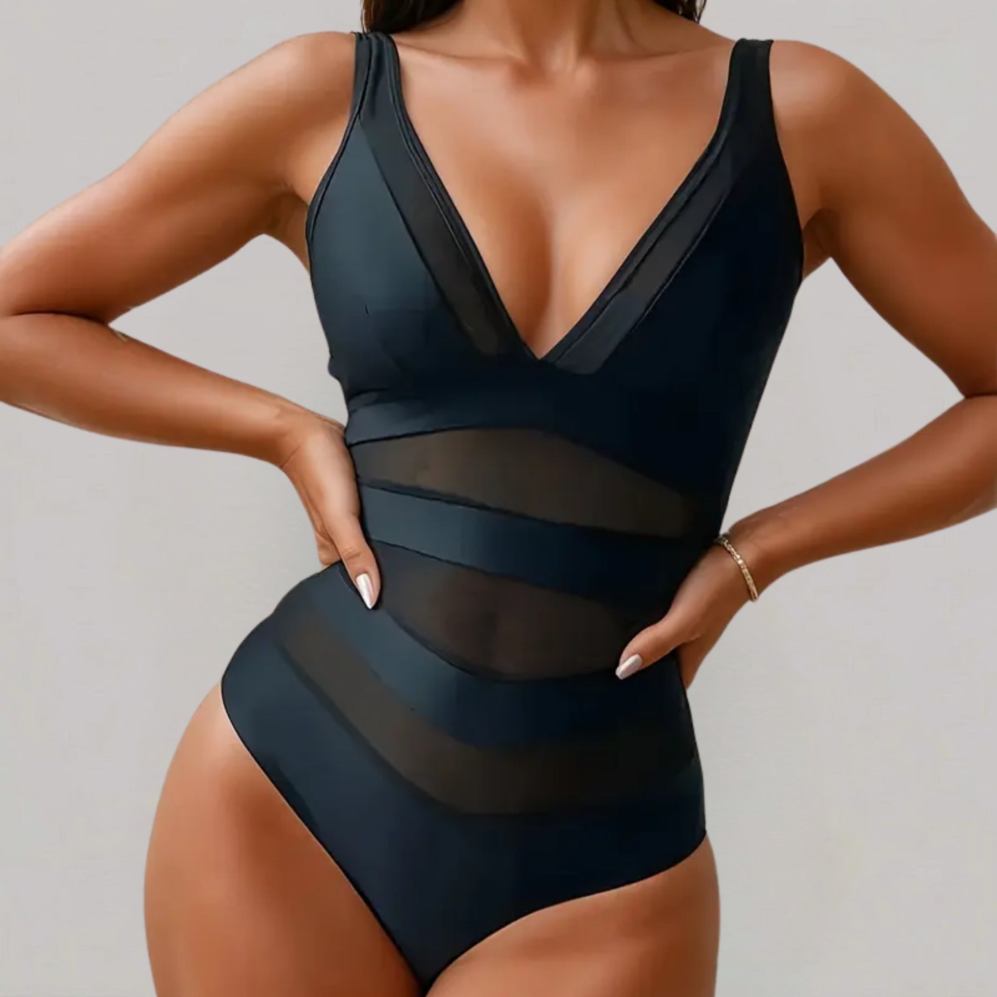 Women’s Mesh Panelled V-Neck One-Piece Swimsuit