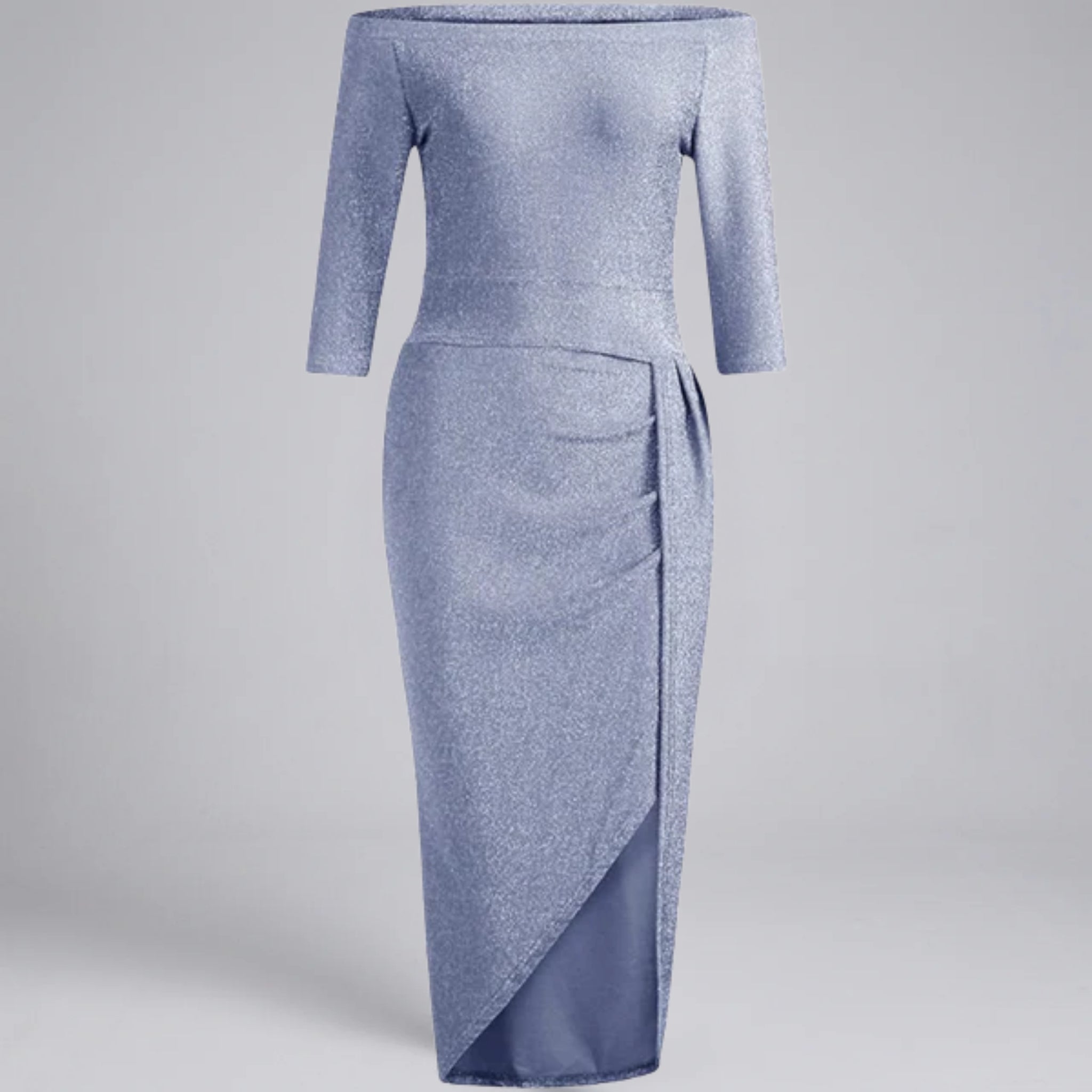Women’s Off-the-Shoulder Ruched Maxi Dress with High Slit