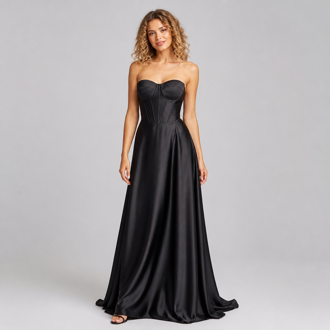Women's Open Back Corset Maxi Dress – Elegant Evening Gown