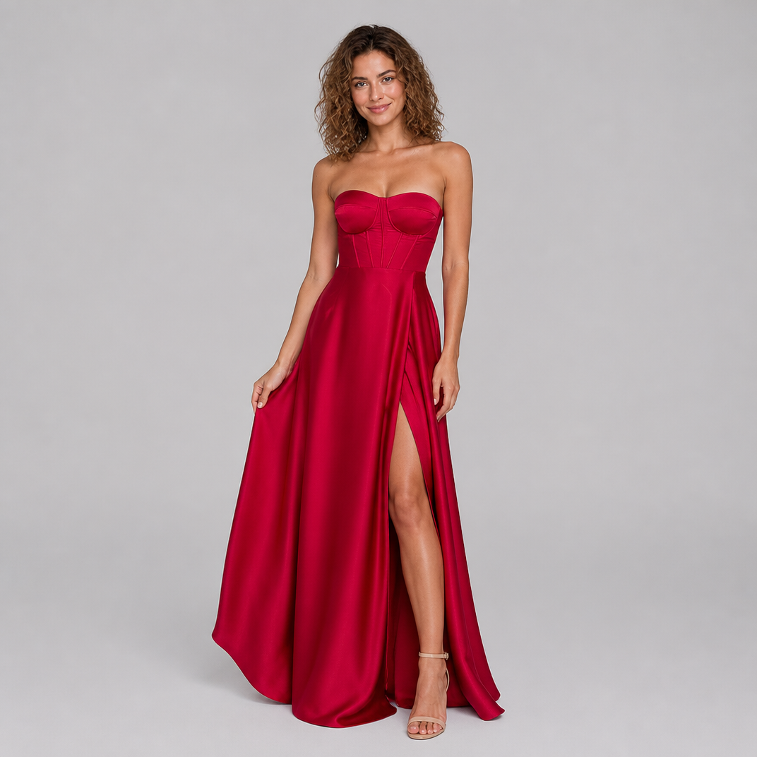 Women's Open Back Corset Maxi Dress – Elegant Evening Gown