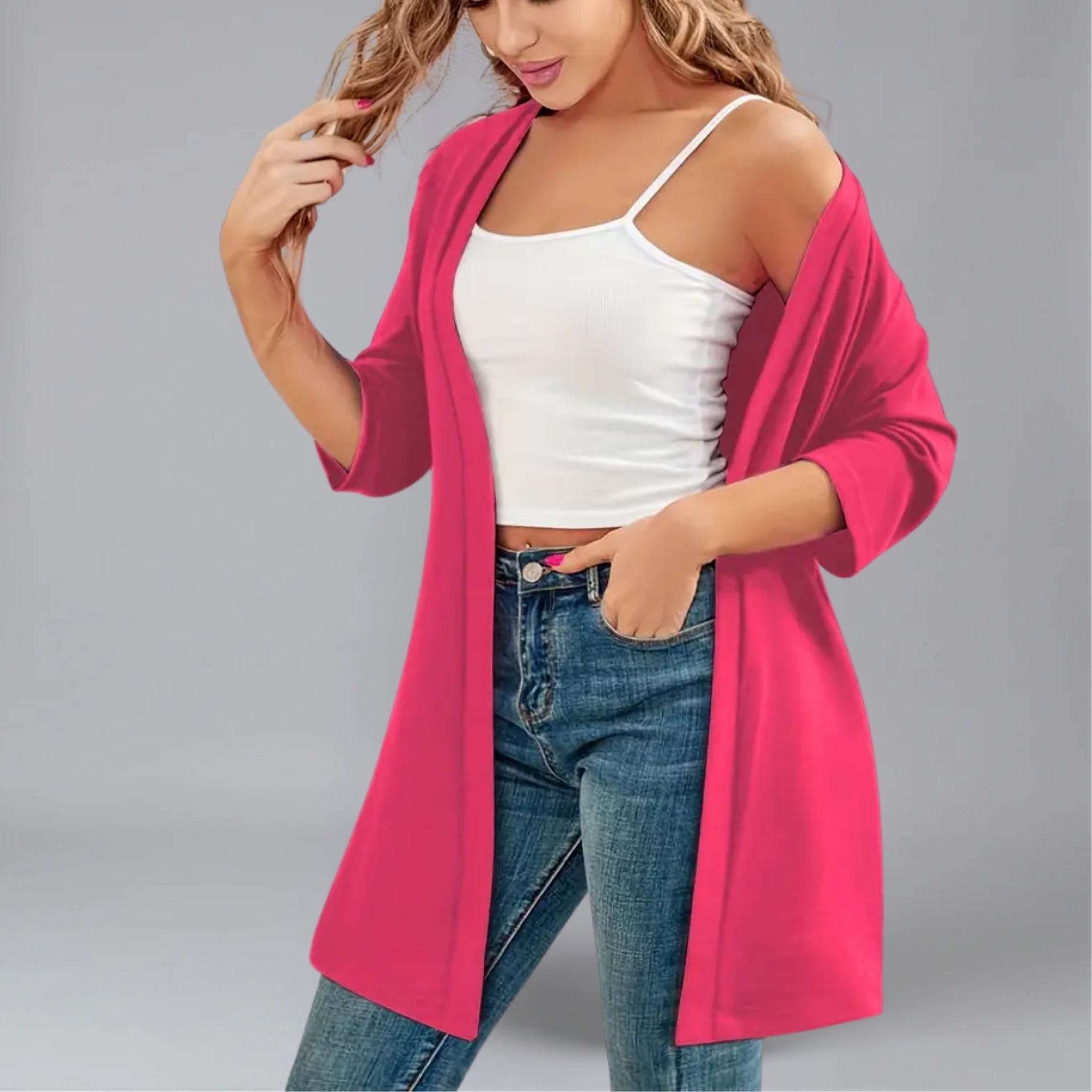 Women’s Open Front Elbow-Sleeve Cardigan