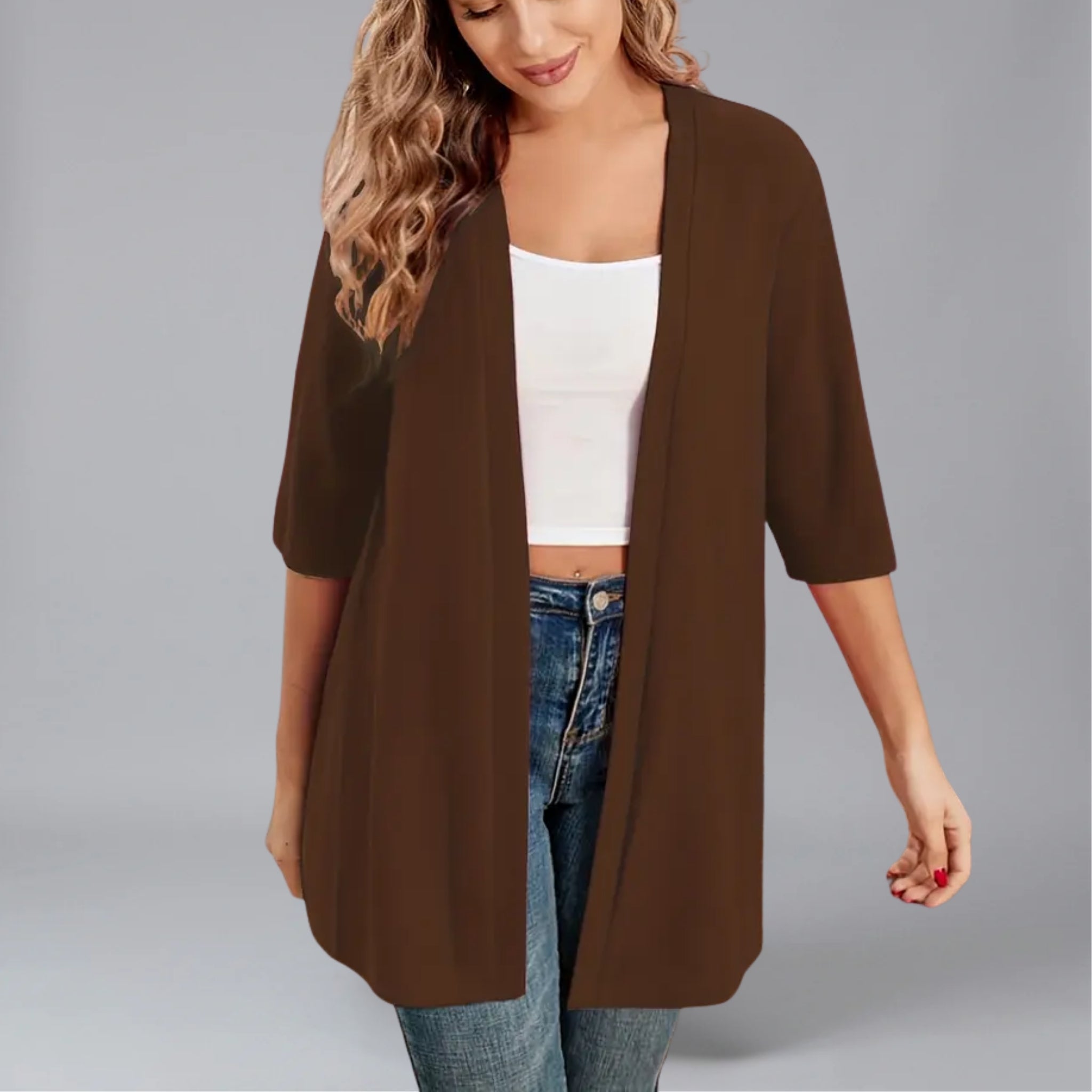 Women’s Open Front Elbow-Sleeve Cardigan