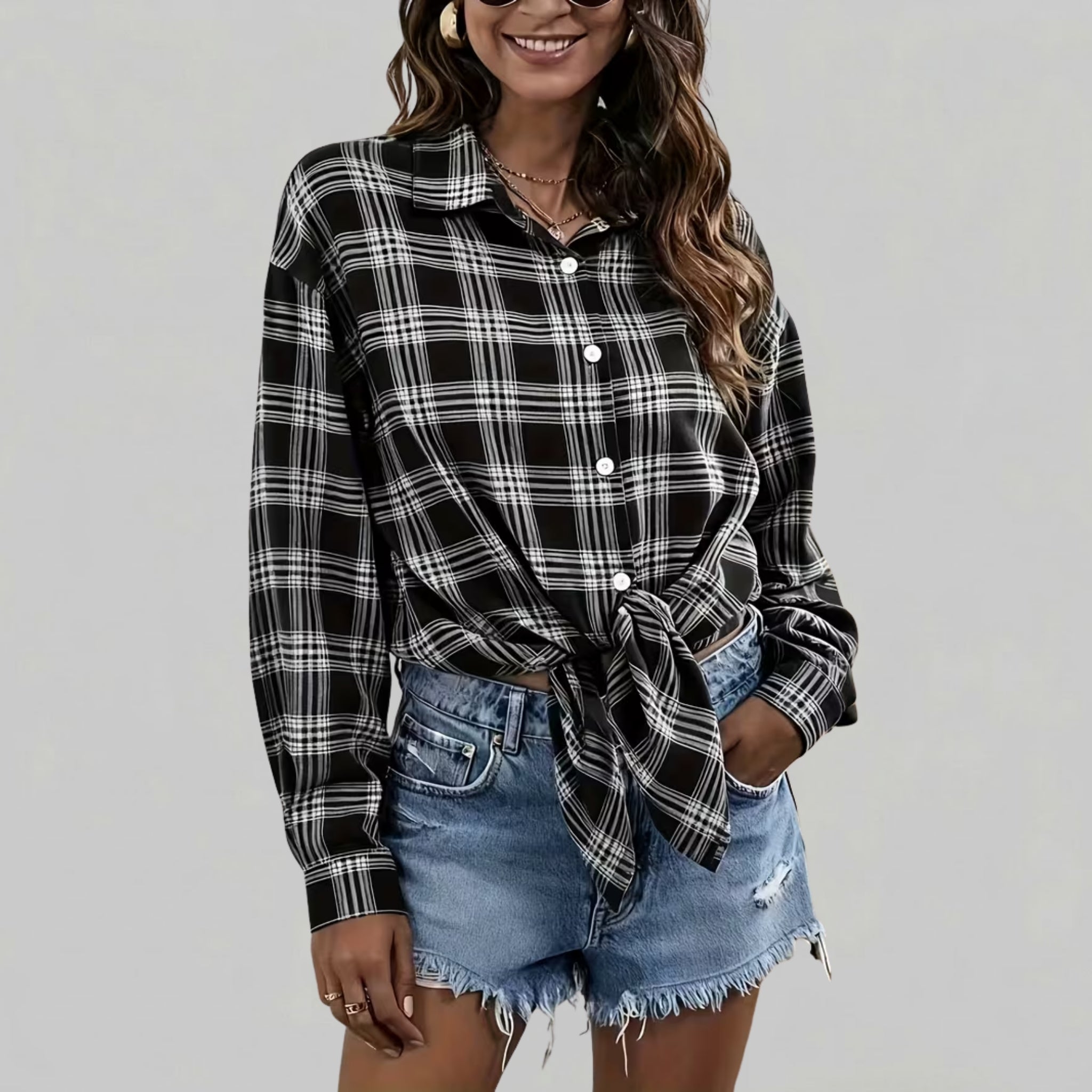 Women’s Oversized Plaid Button-Down Shirt