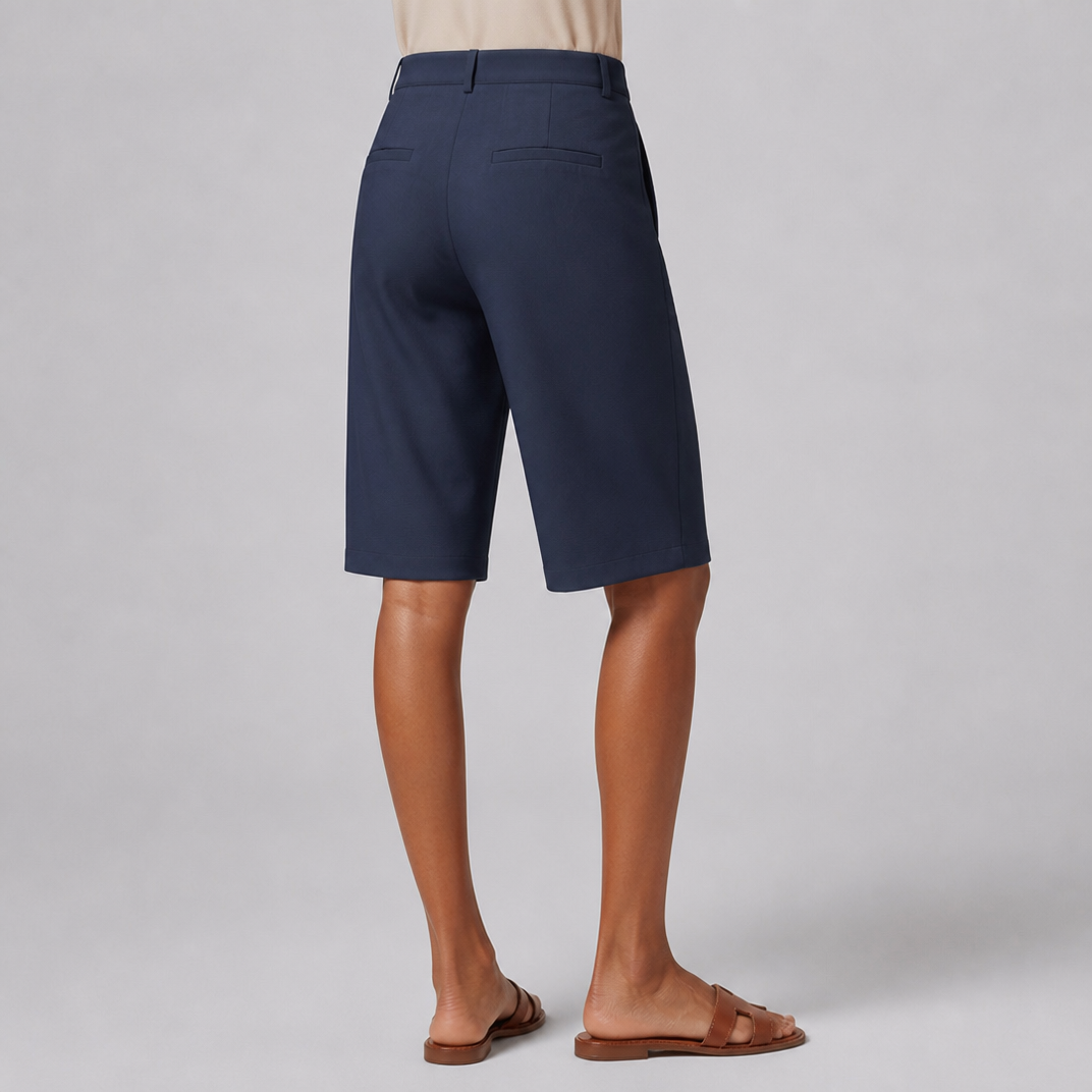 Women's Pleated Blue Bermuda Shorts – Tailored Women's Shorts