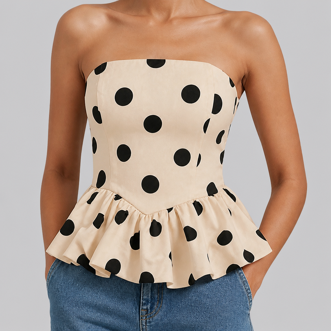 Women's Polka Dot Peplum Top – Strapless Bandeau Top
