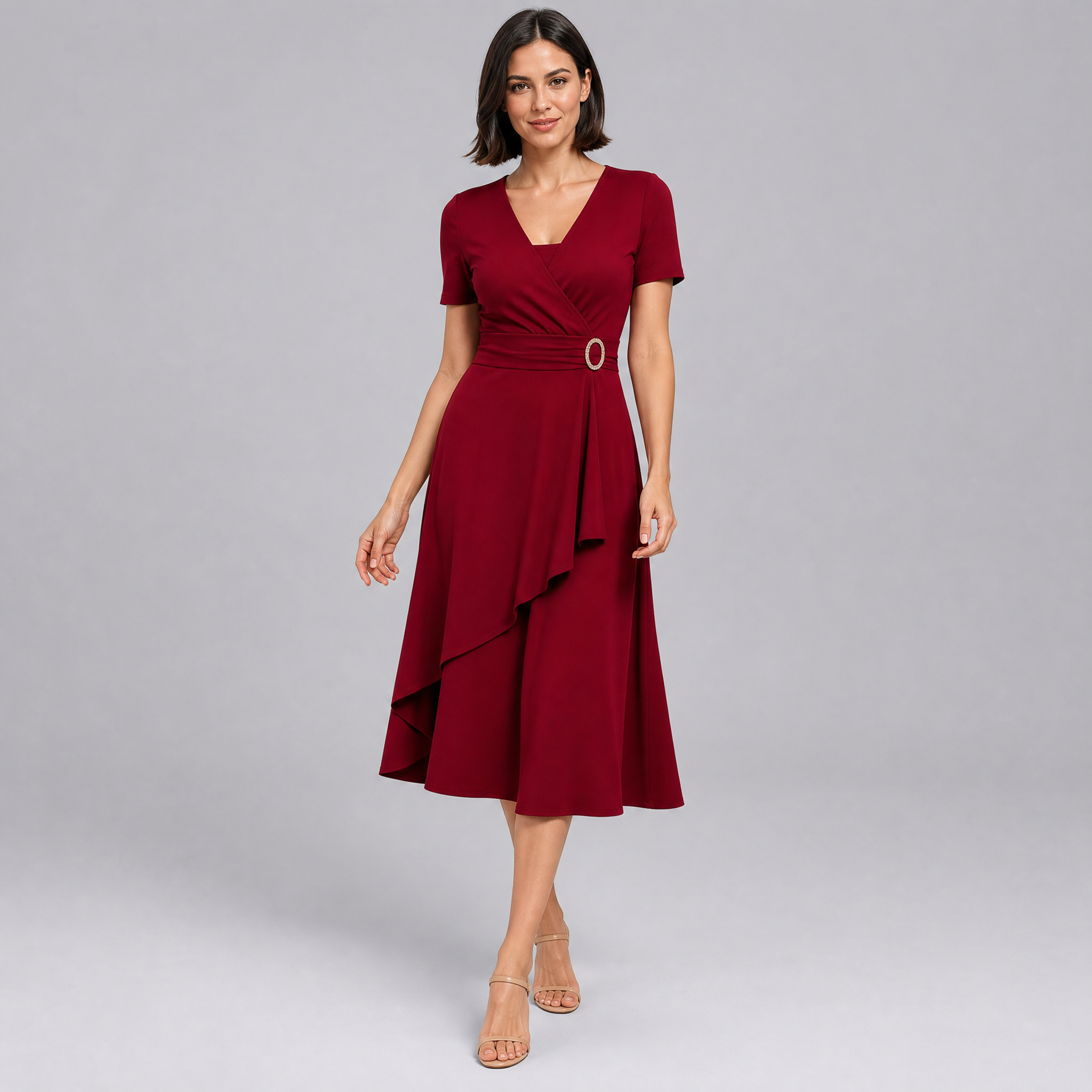 Women’s Ruched-Waist Wedding Midi Dress