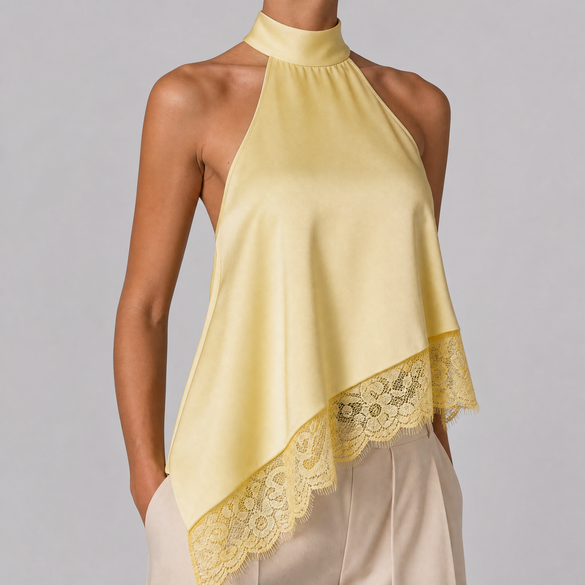 Women's Satin Lace Halter Neck Top – Elegant Going Out Top