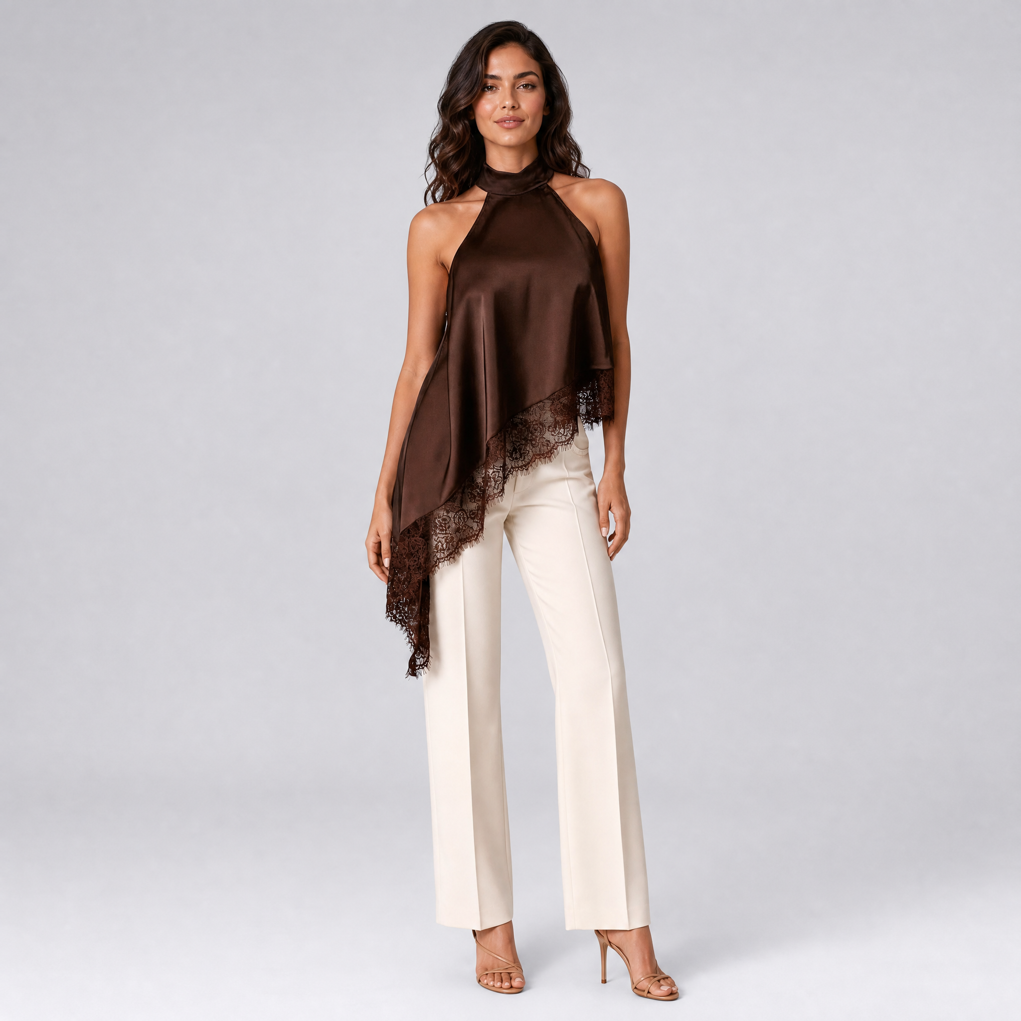 Women's Satin Lace Halter Neck Top – Elegant Going Out Top