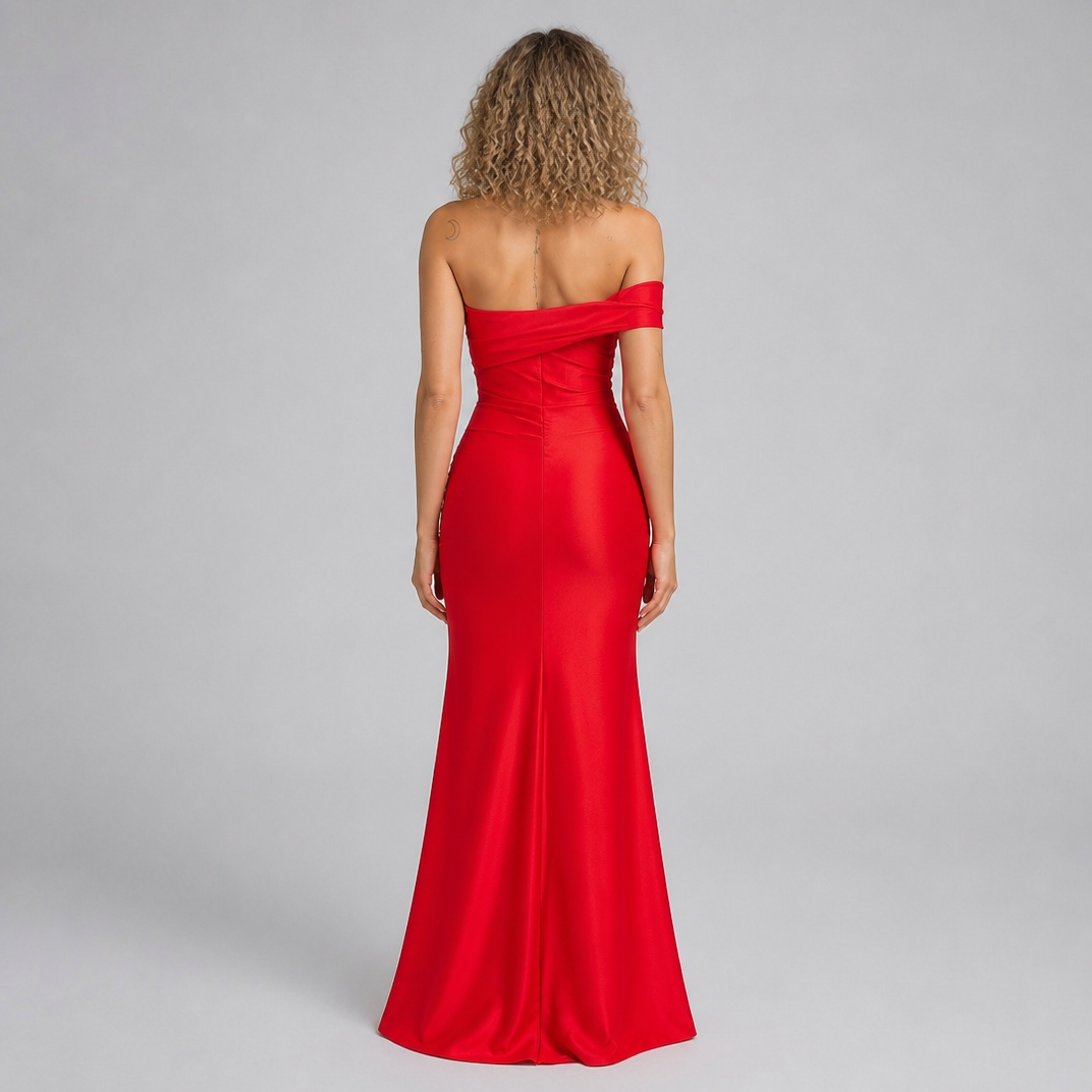 Women's Satin Off The Shoulder Dress – Elegant Evening Gown