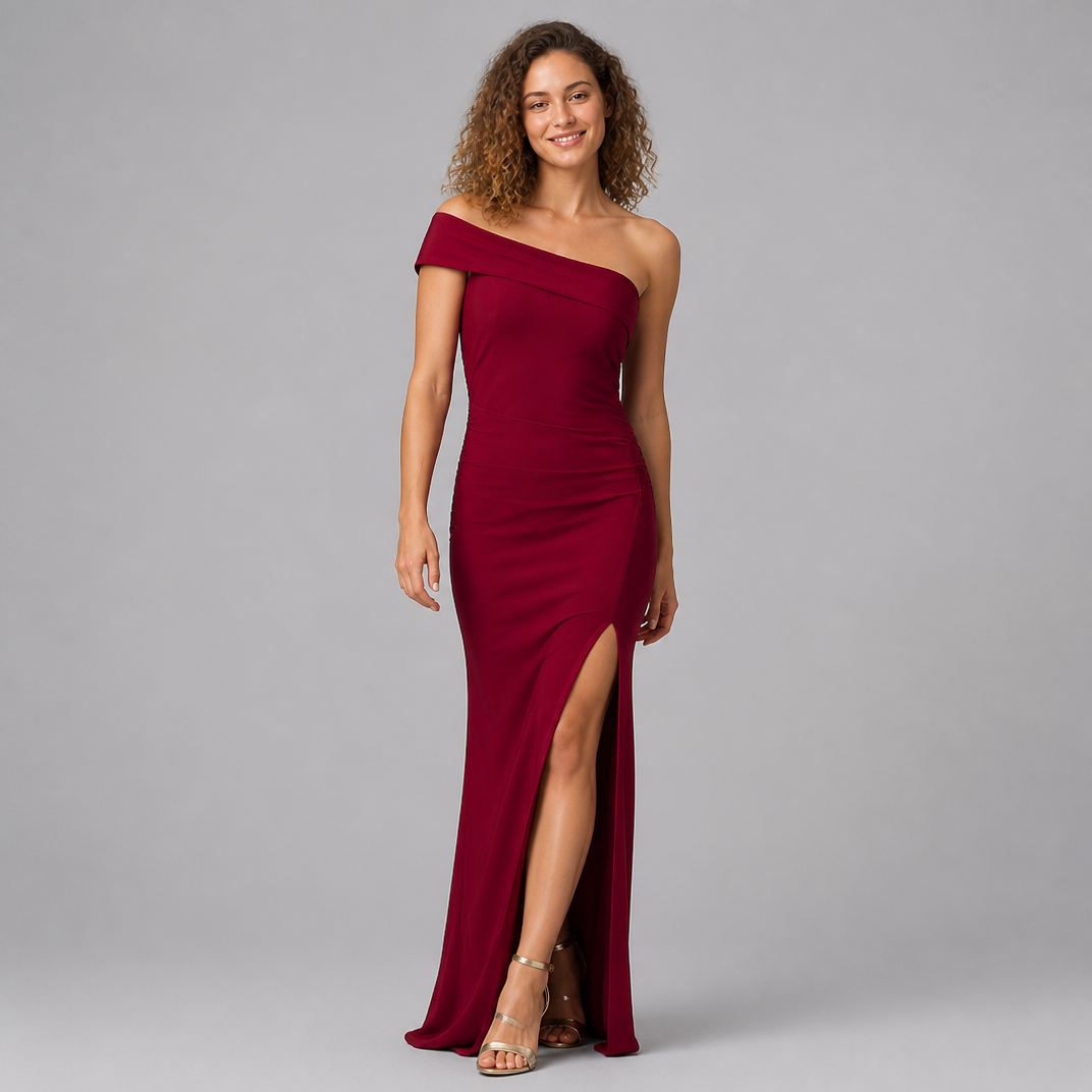 Women's Satin Off The Shoulder Dress – Elegant Evening Gown