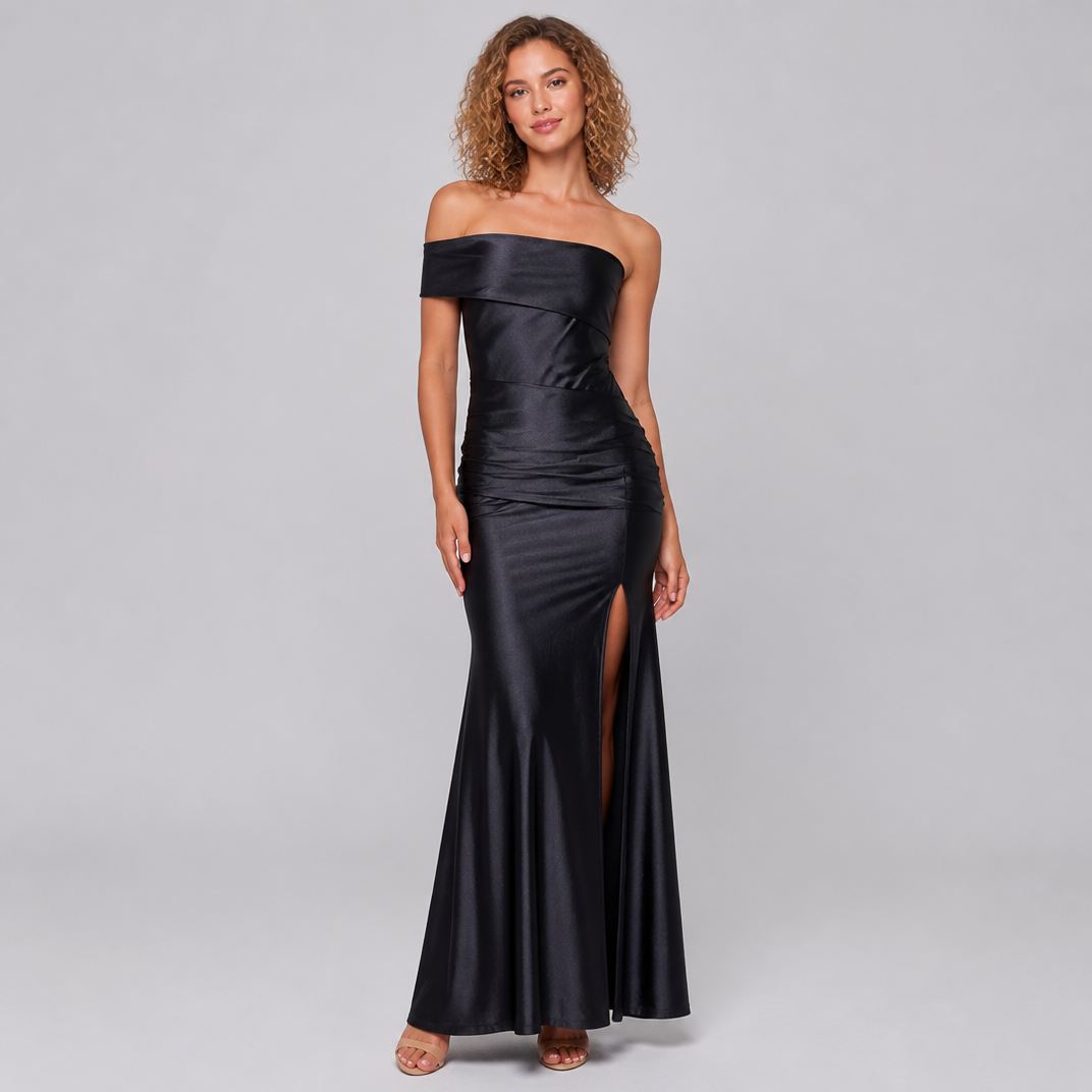 Women's Satin Off The Shoulder Dress – Elegant Evening Gown