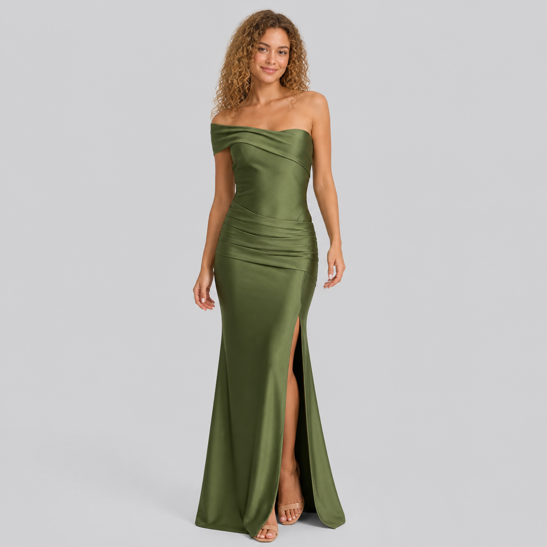 Women's Satin Off The Shoulder Dress – Elegant Evening Gown