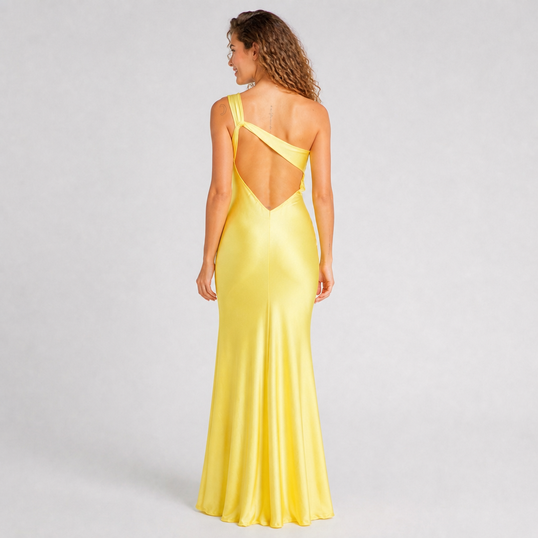 Women's Satin One Shoulder Maxi Dress – Formal Party Dress