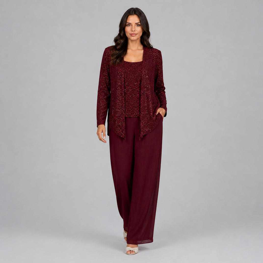 Women's Sequin Three-Piece Co-ord Set – Occasion Trouser Suit