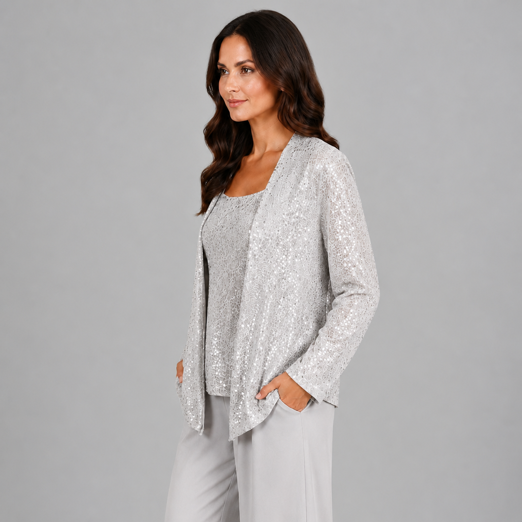Women's Sequin Three-Piece Co-ord Set – Occasion Trouser Suit
