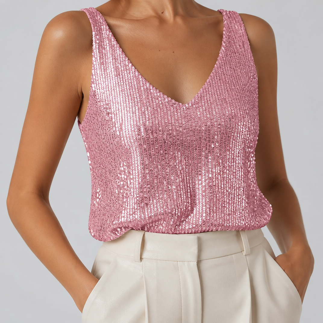 Women's Sequin Vest Top – Sleeveless Sparkly Going Out Top