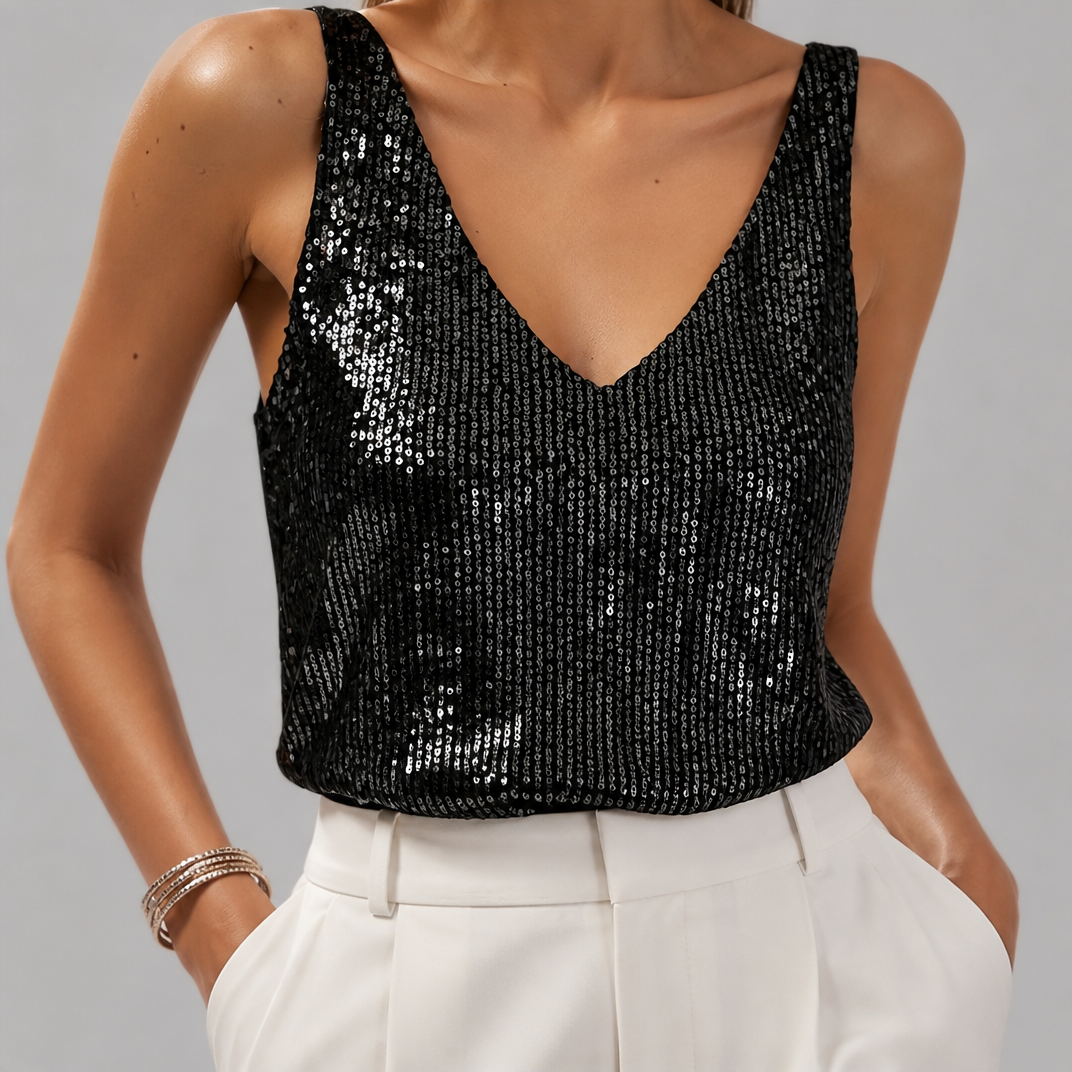 Women's Sequin Vest Top – Sleeveless Sparkly Going Out Top