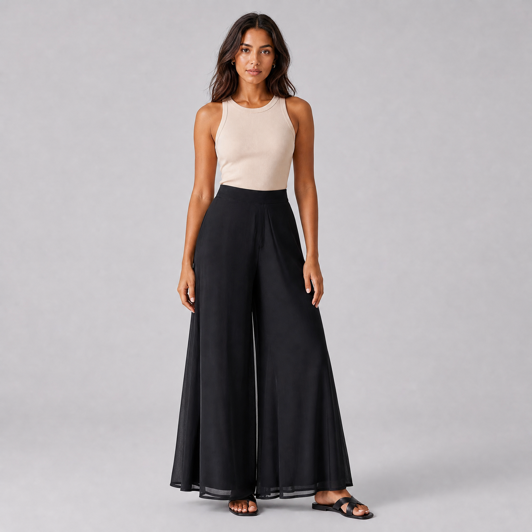 Women's Sheer Drape Palazzo Pants – Wide Leg Trousers