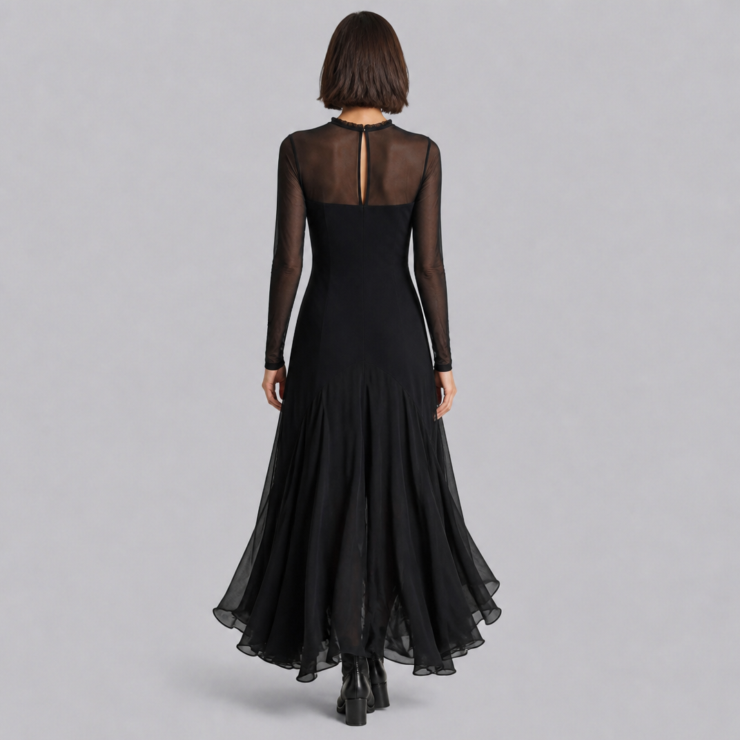 Women’s Sheer-Sleeve Layered Spring Maxi Dress